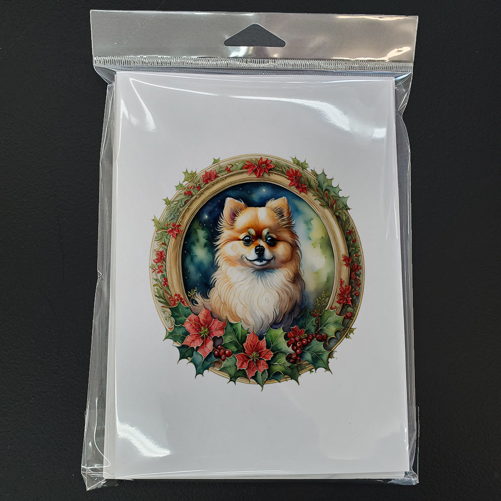 Pomeranian Christmas Flowers Greeting Cards Pack of 8