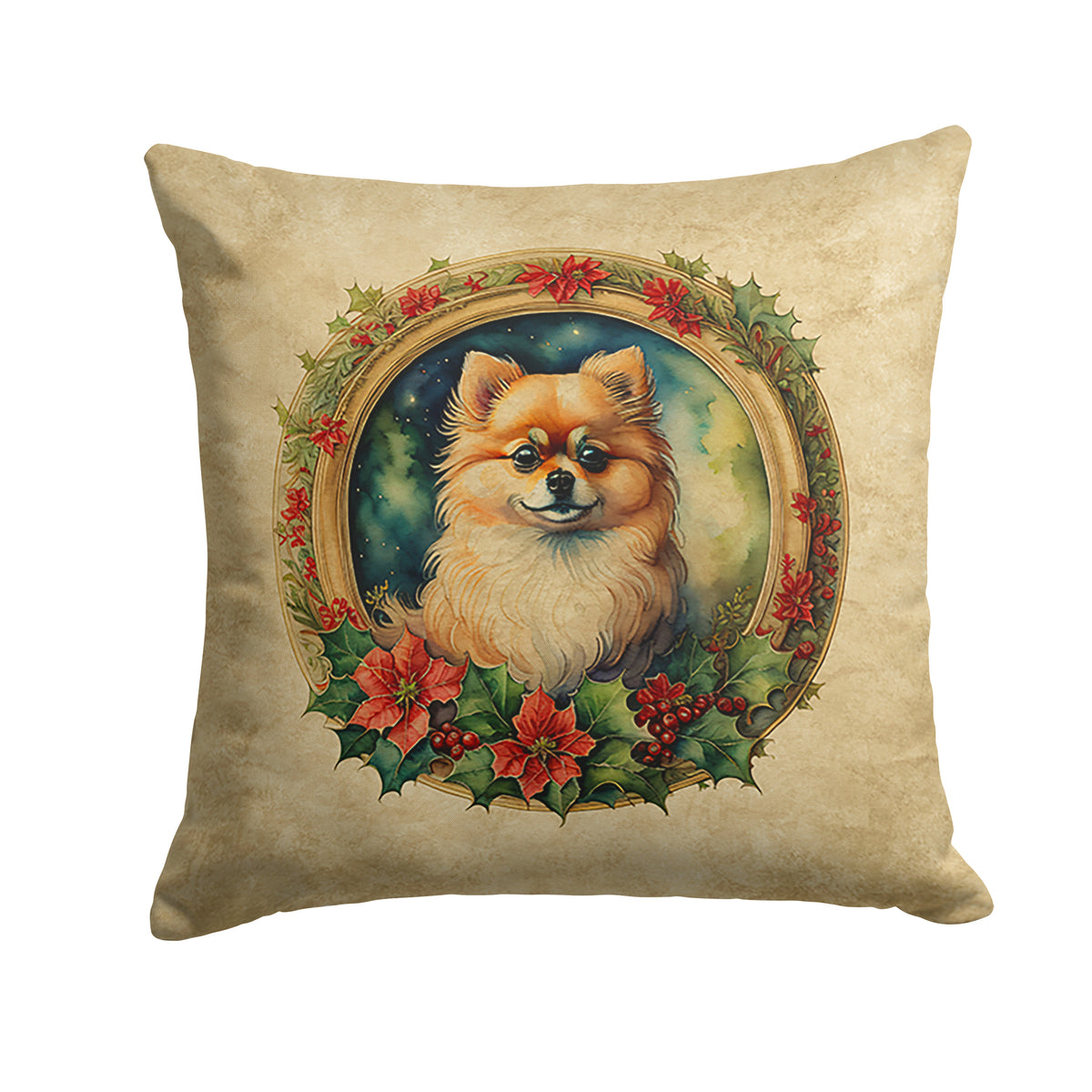 Buy this Pomeranian Christmas Flowers Throw Pillow
