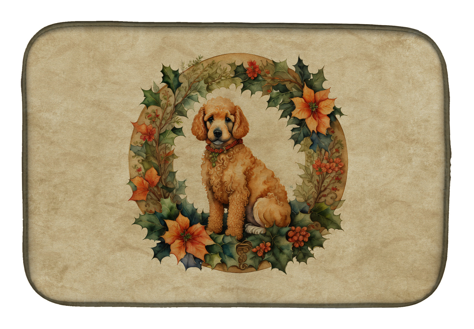 Buy this Poodle Christmas Flowers Dish Drying Mat