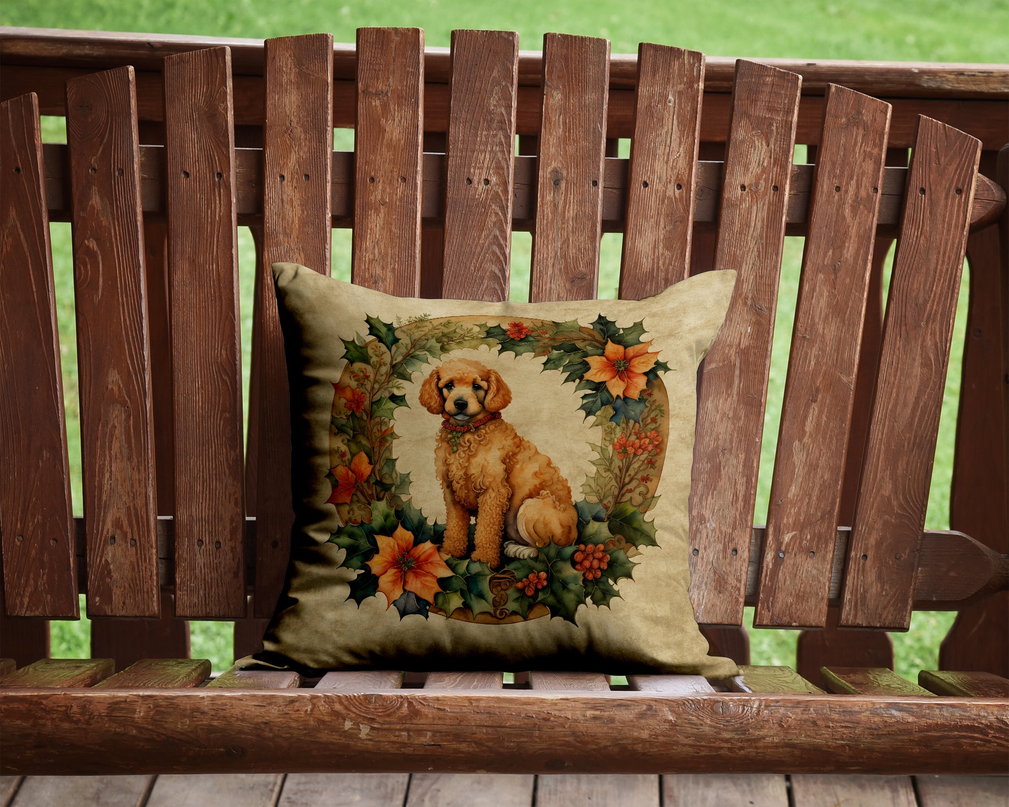 Buy this Poodle Christmas Flowers Throw Pillow