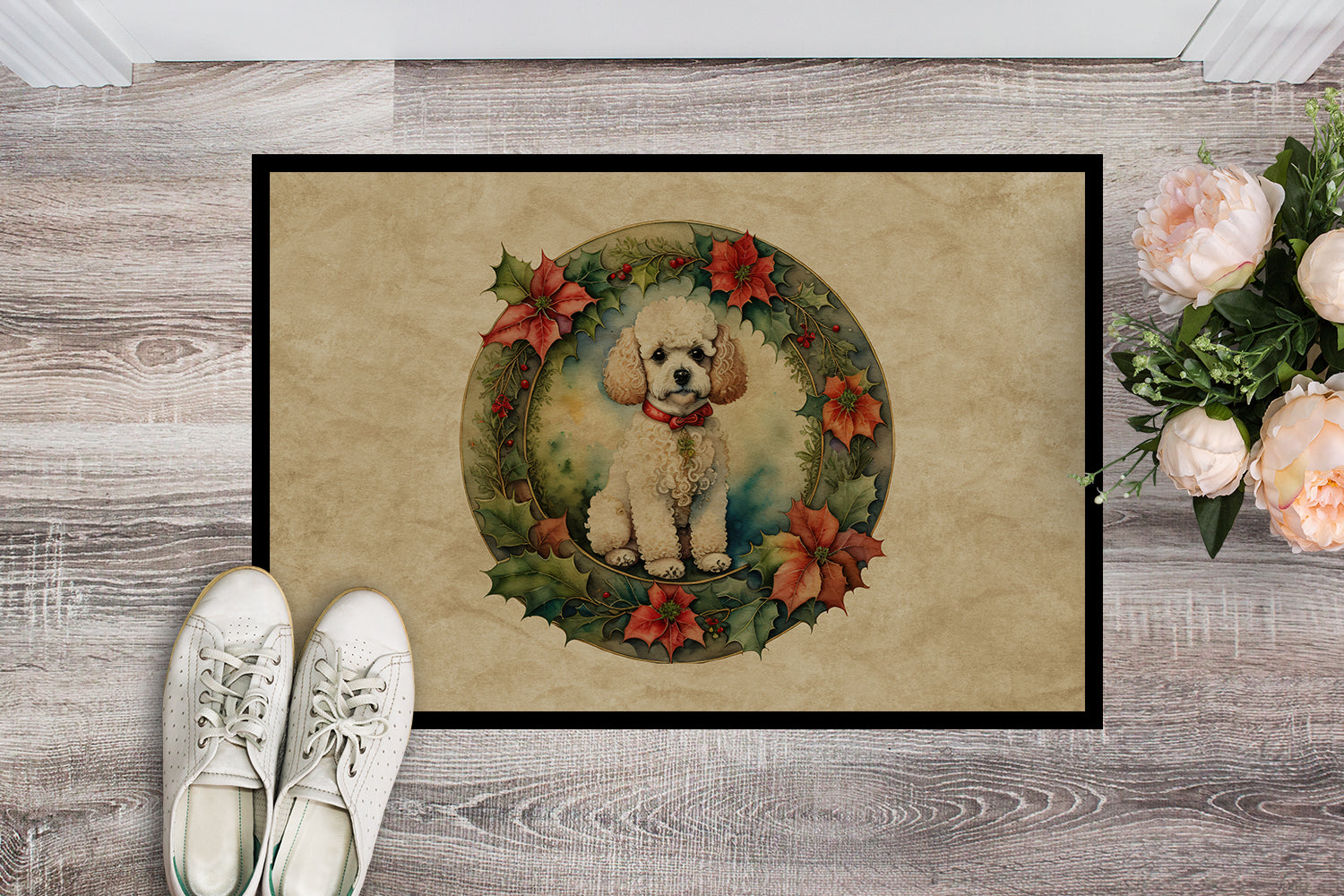 Buy this Poodle Christmas Flowers Doormat