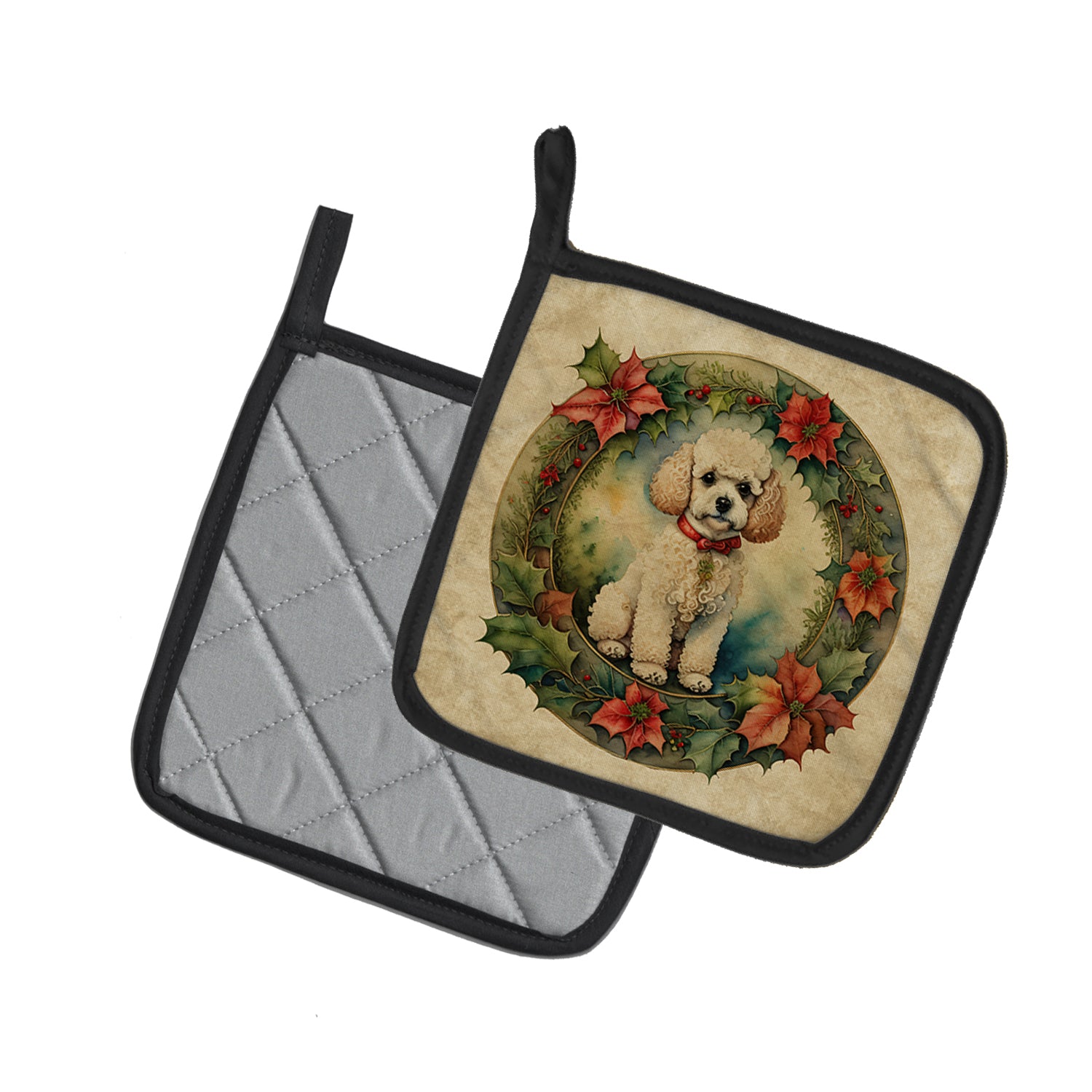 Poodle Christmas Flowers Pair of Pot Holders