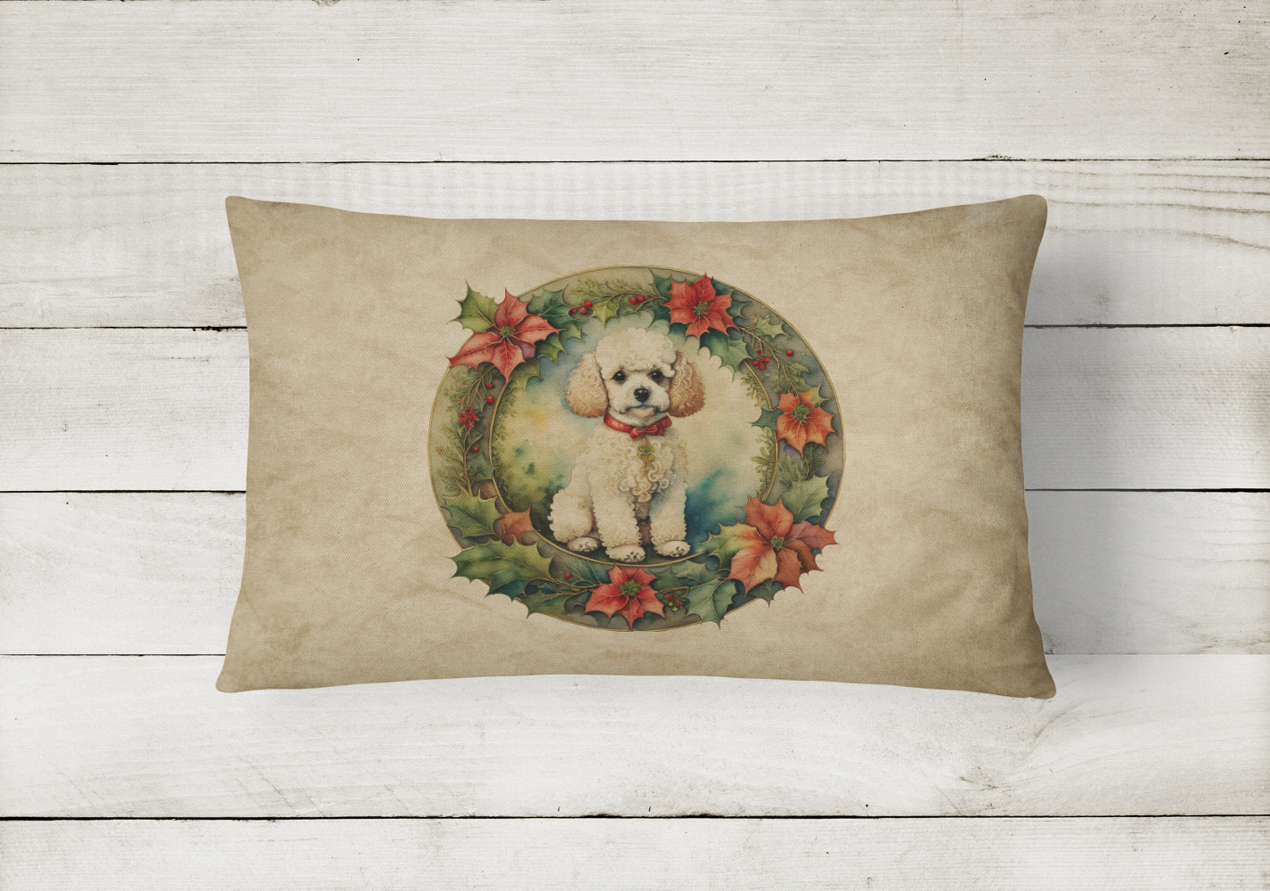 Poodle Christmas Flowers Throw Pillow