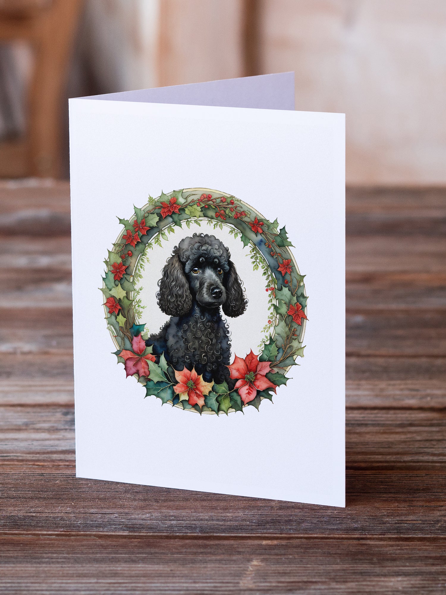 Poodle Christmas Flowers Greeting Cards Pack of 8