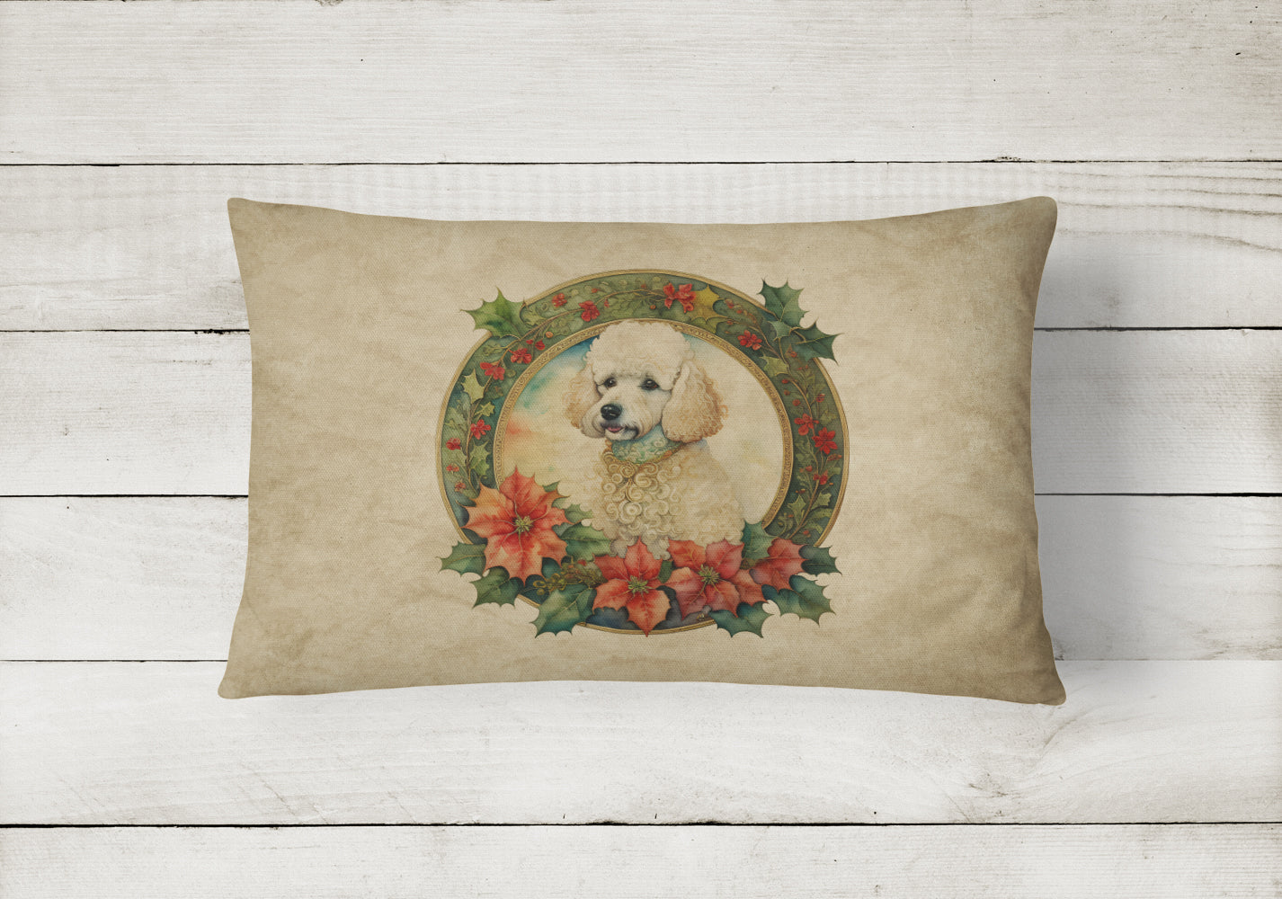 Poodle Christmas Flowers Throw Pillow