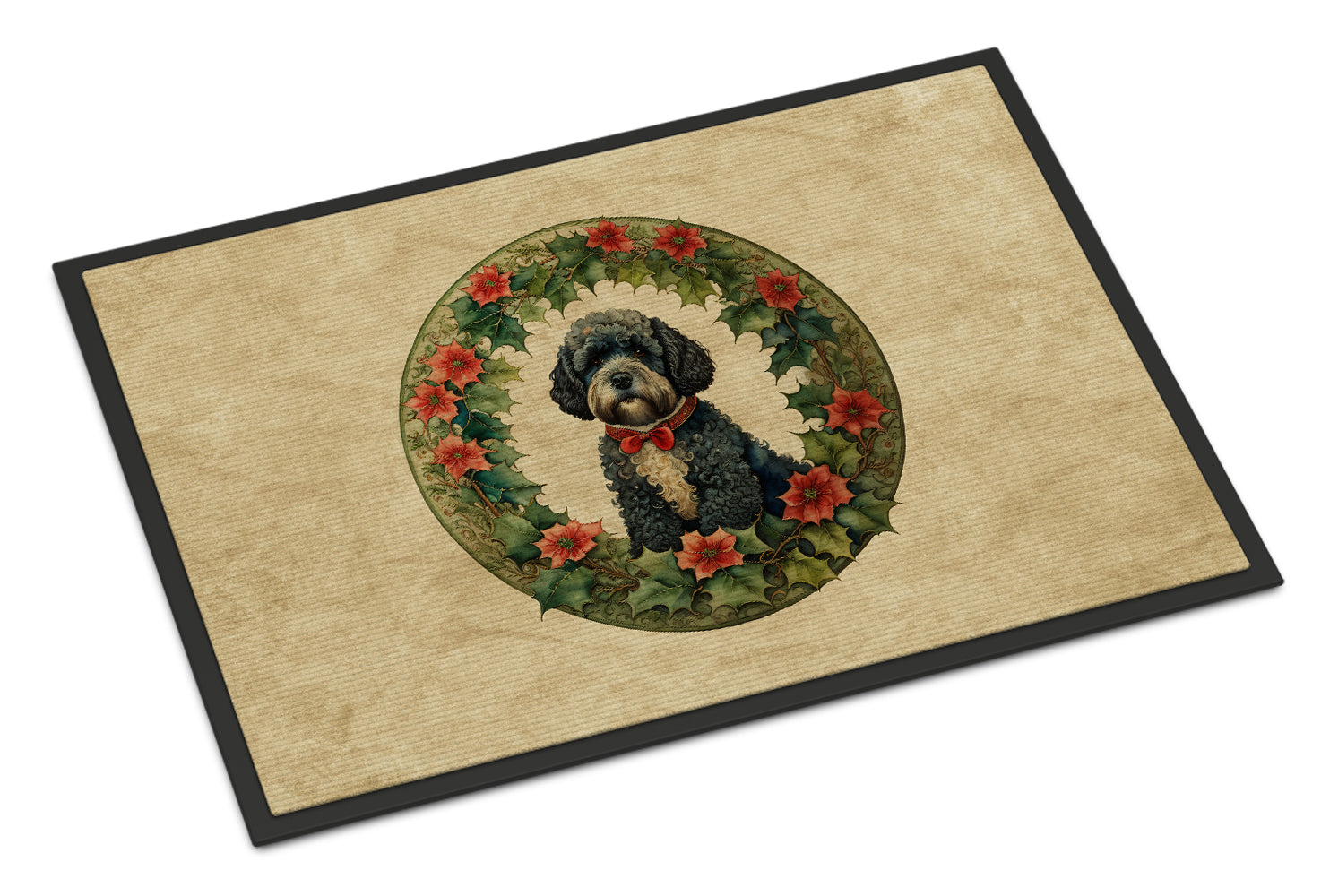 Buy this Portuguese Water Dog Christmas Flowers Doormat