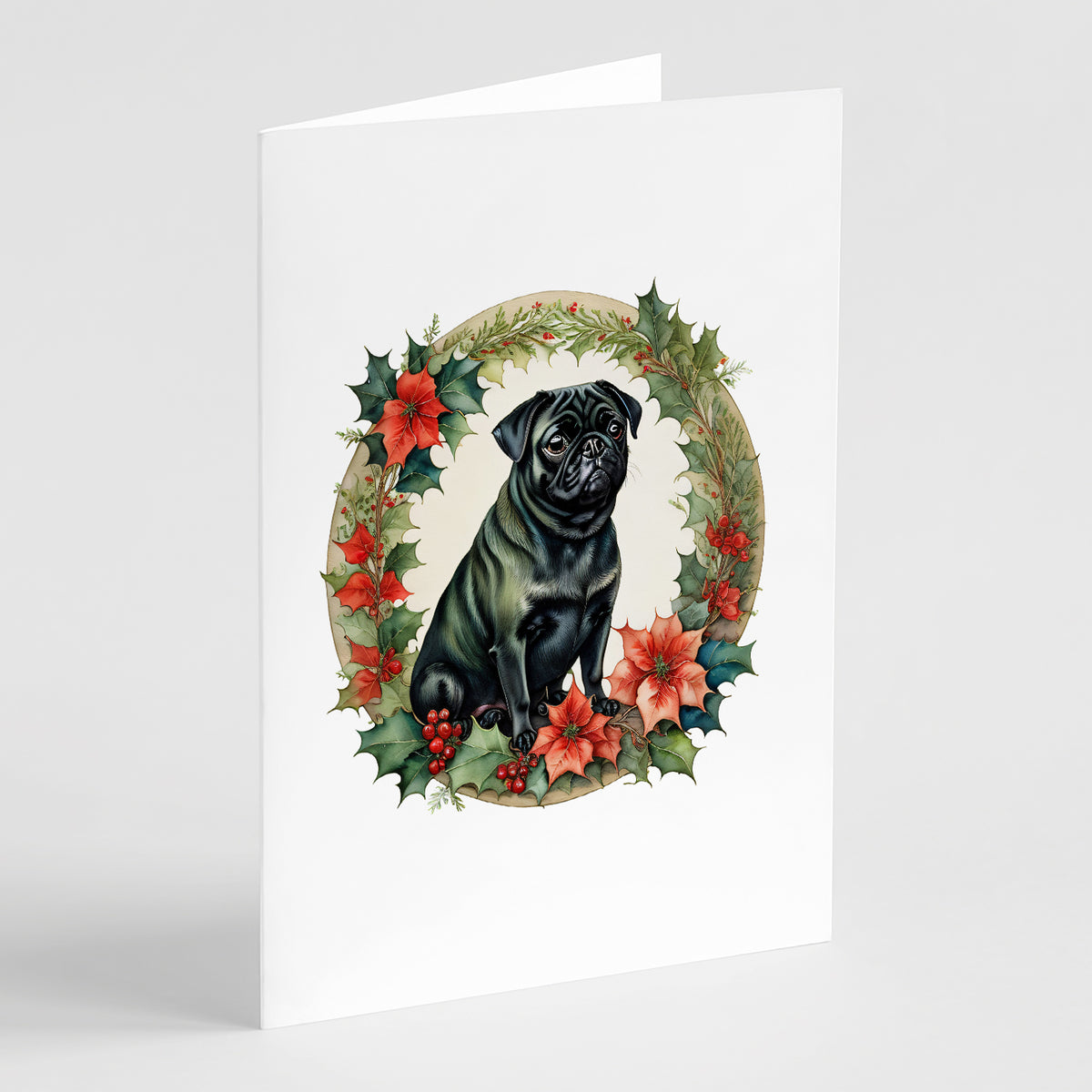 Buy this Pug Christmas Flowers Greeting Cards Pack of 8