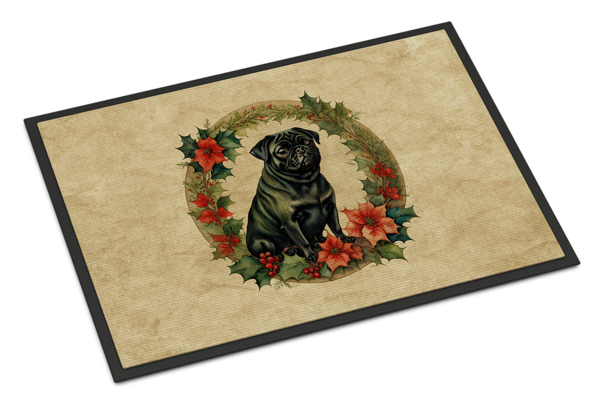 Buy this Pug Christmas Flowers Doormat