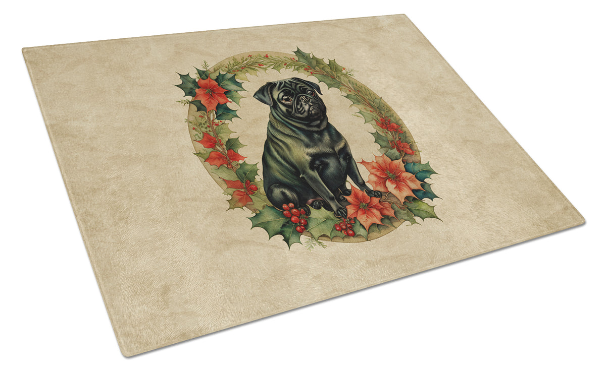 Buy this Pug Christmas Flowers Glass Cutting Board