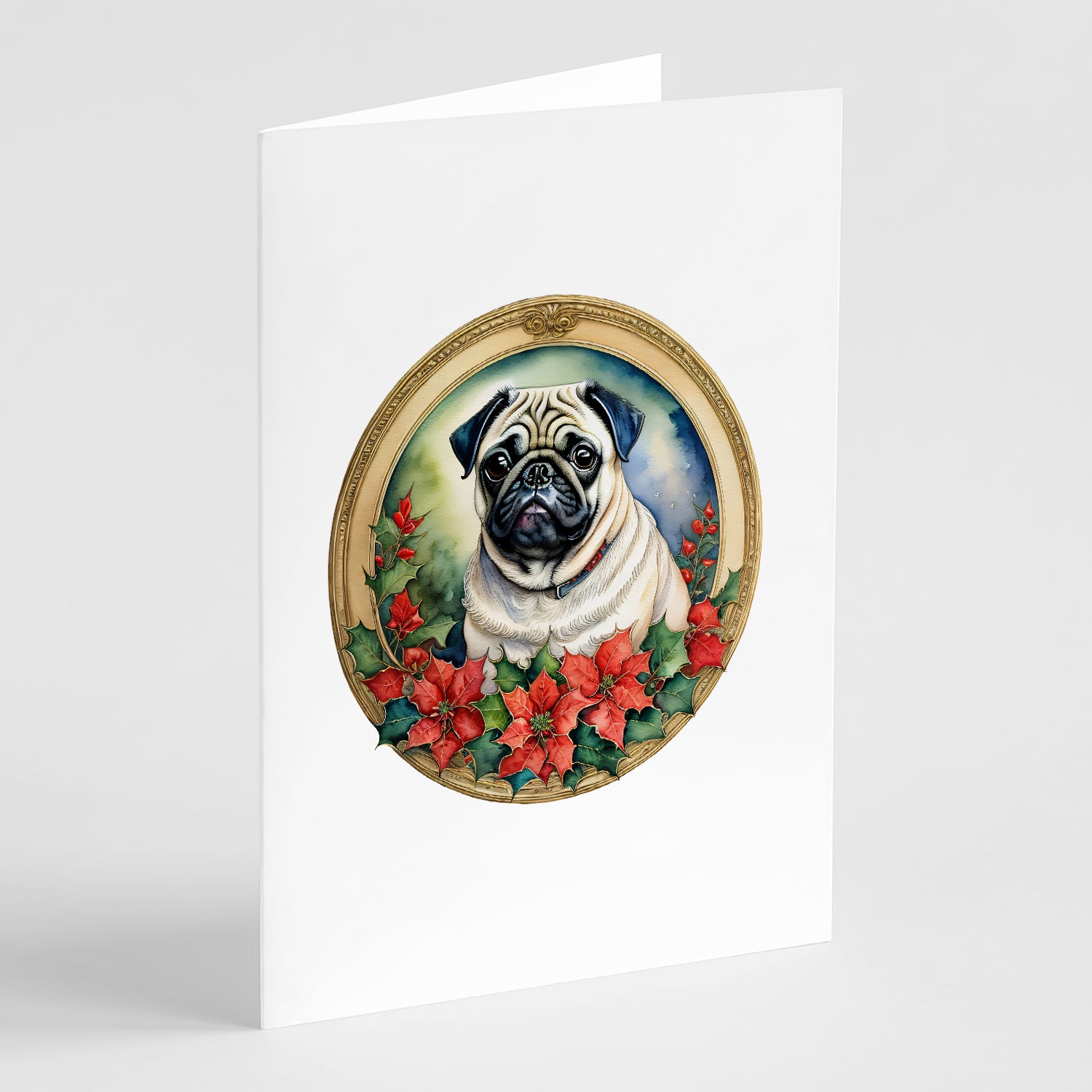 Buy this Pug Christmas Flowers Greeting Cards Pack of 8
