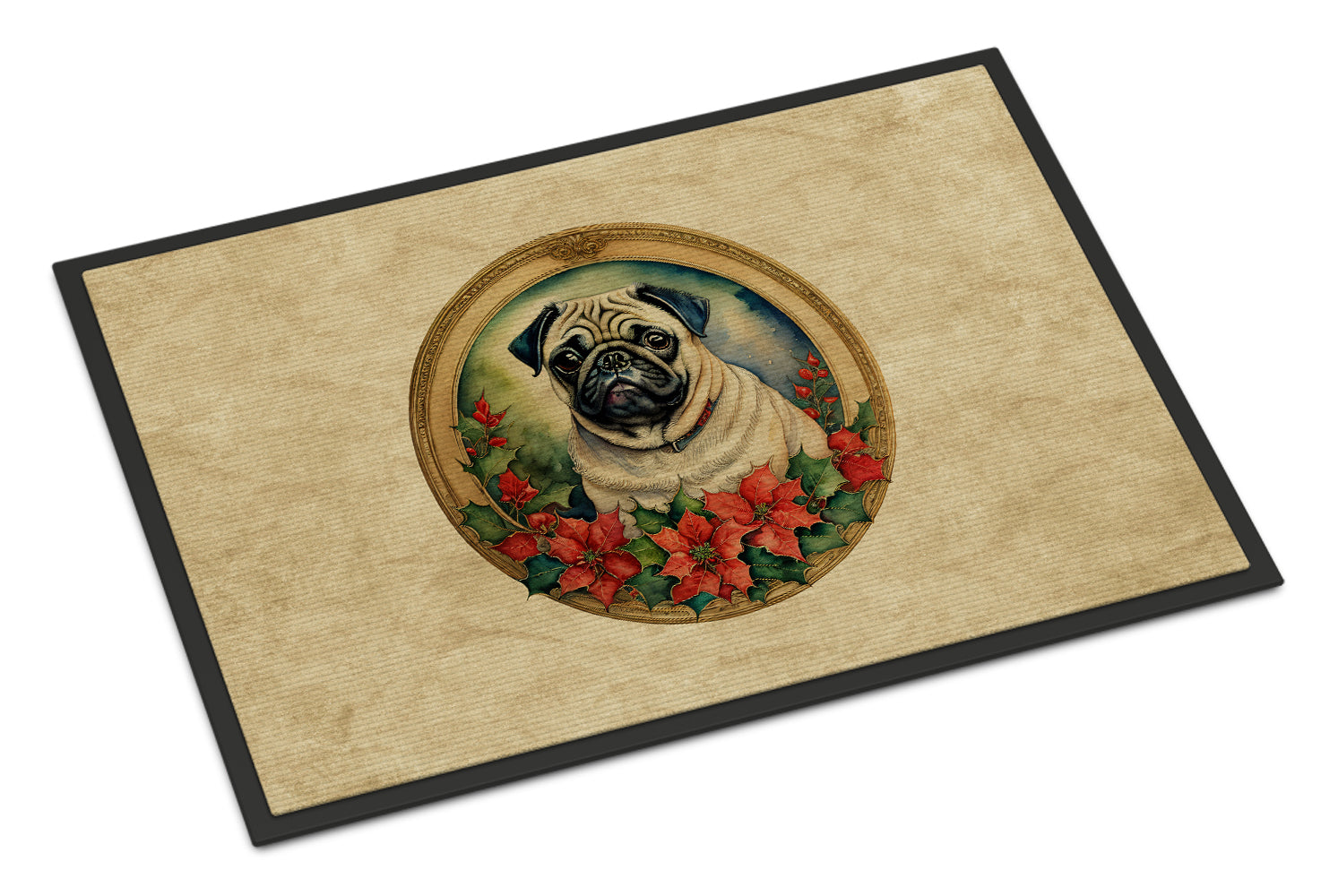 Buy this Pug Christmas Flowers Doormat