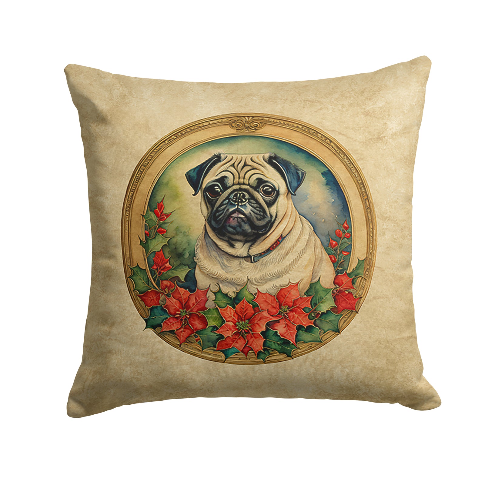 Buy this Pug Christmas Flowers Throw Pillow