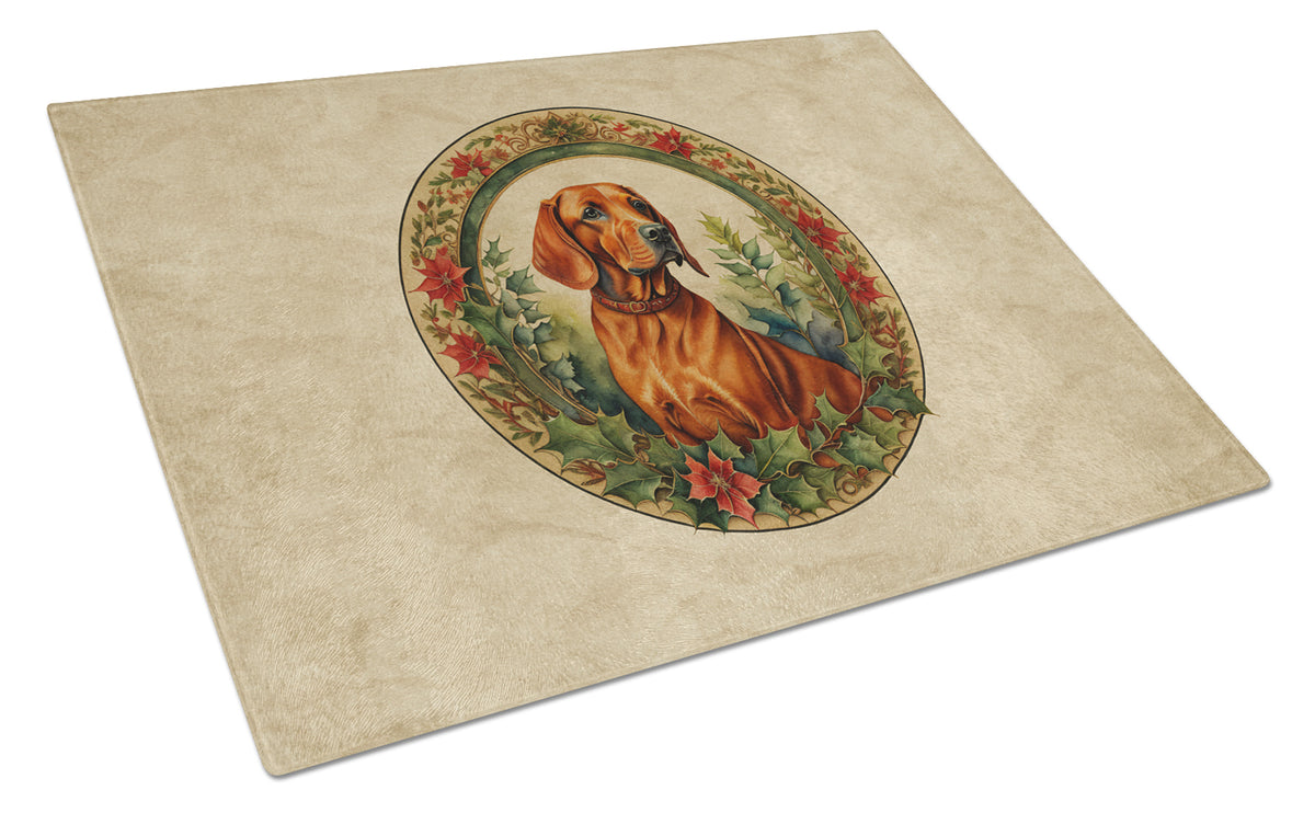 Buy this Red Redbone Coonhound Christmas Flowers Glass Cutting Board