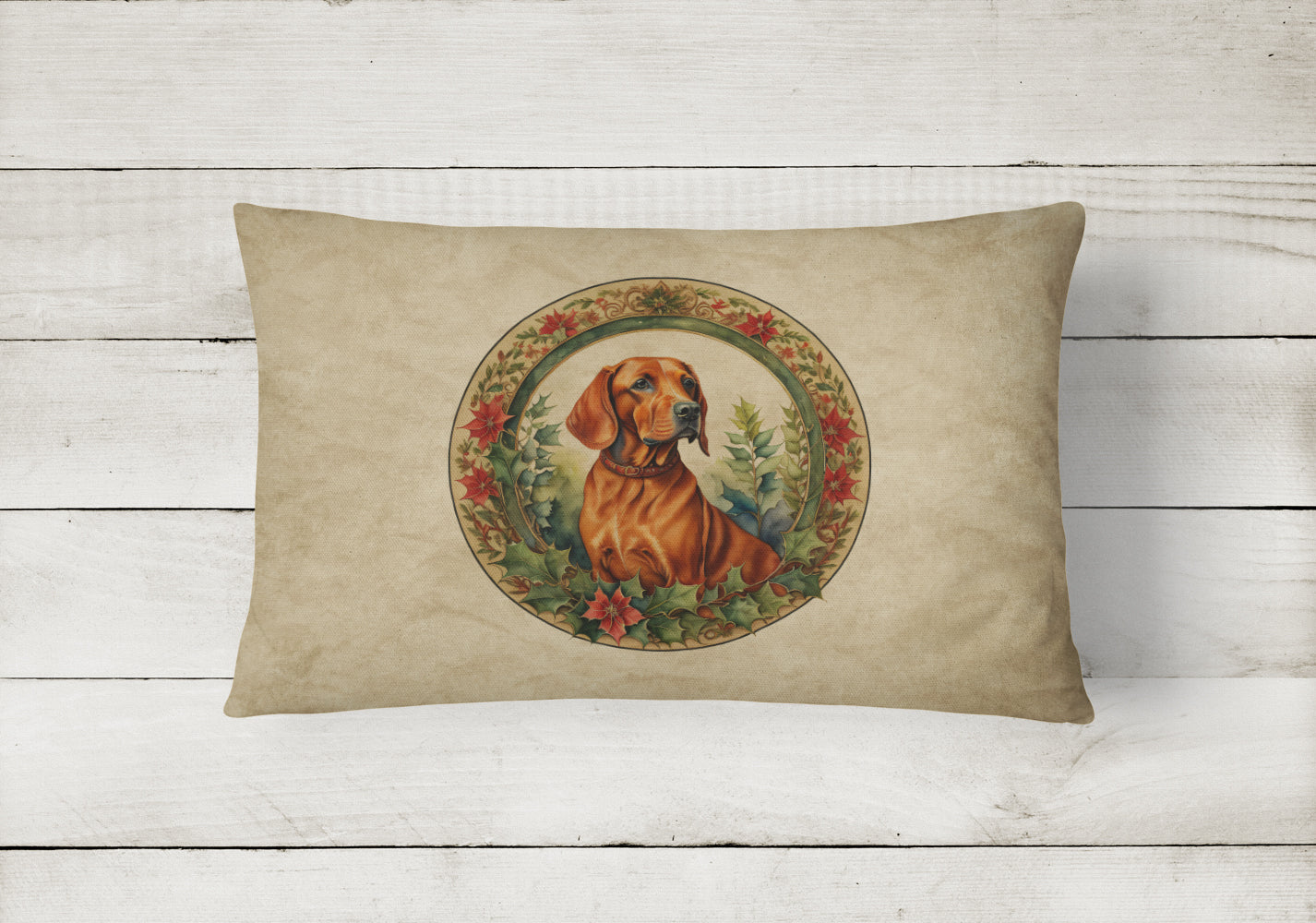 Red Redbone Coonhound Christmas Flowers Throw Pillow