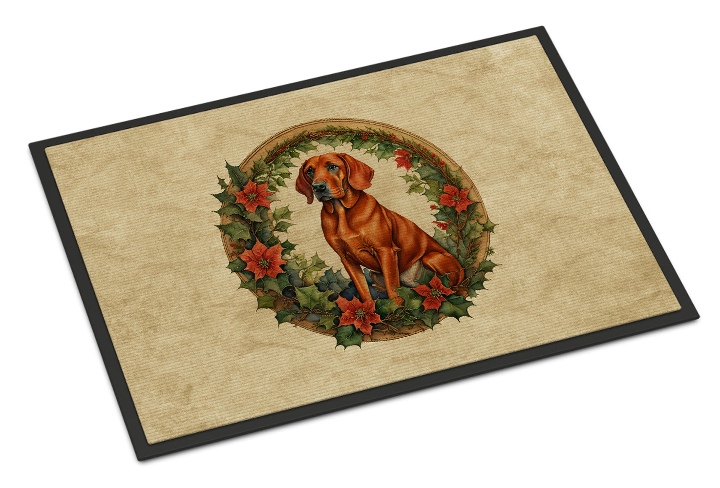 Buy this Red Redbone Coonhound Christmas Flowers Doormat