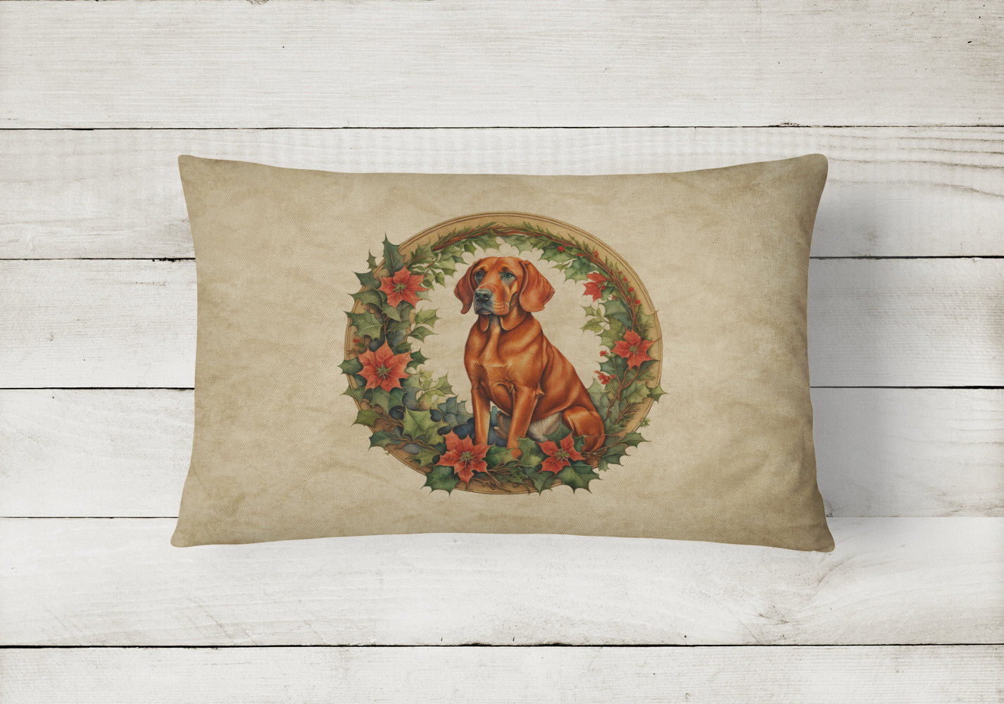 Red Redbone Coonhound Christmas Flowers Throw Pillow