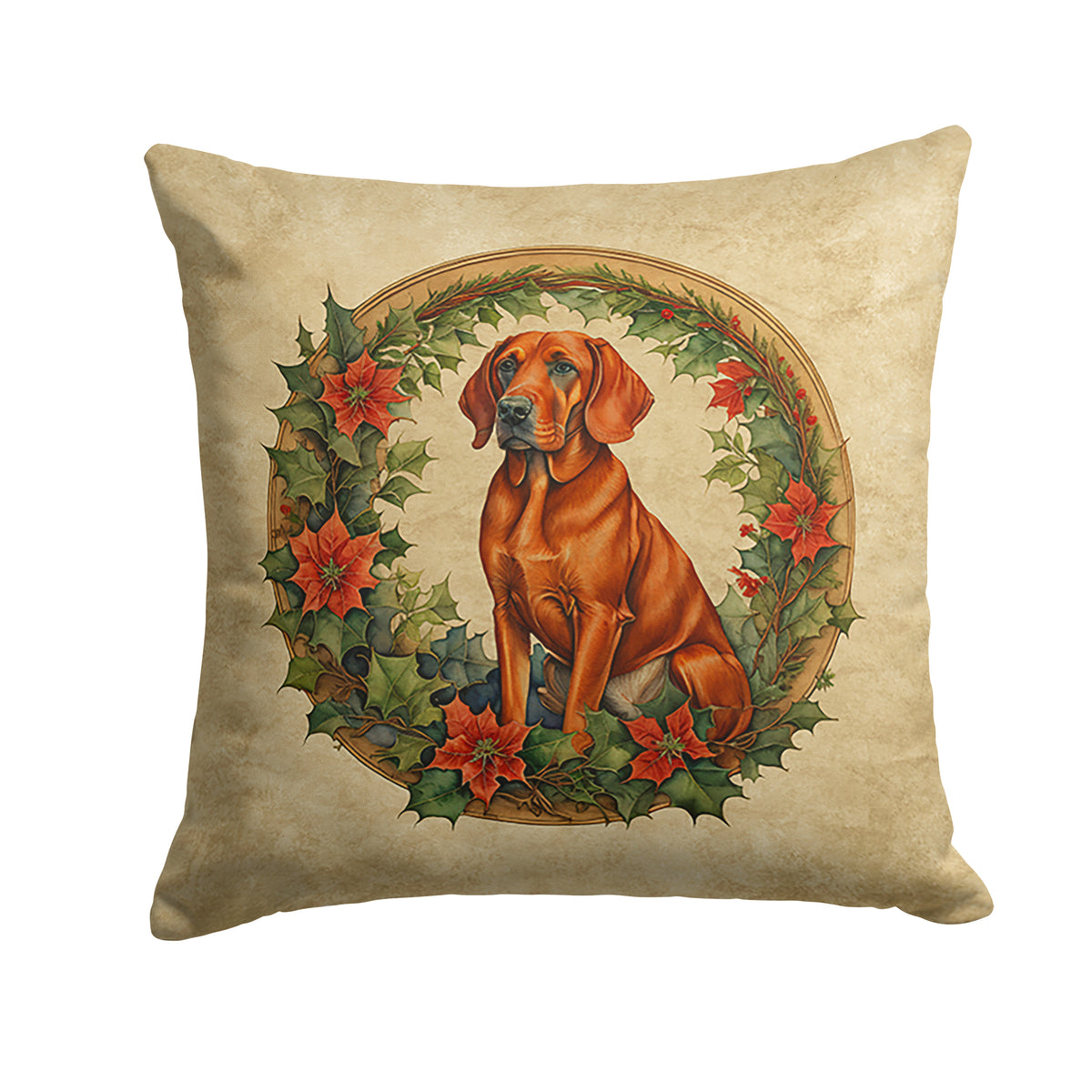 Buy this Red Redbone Coonhound Christmas Flowers Throw Pillow