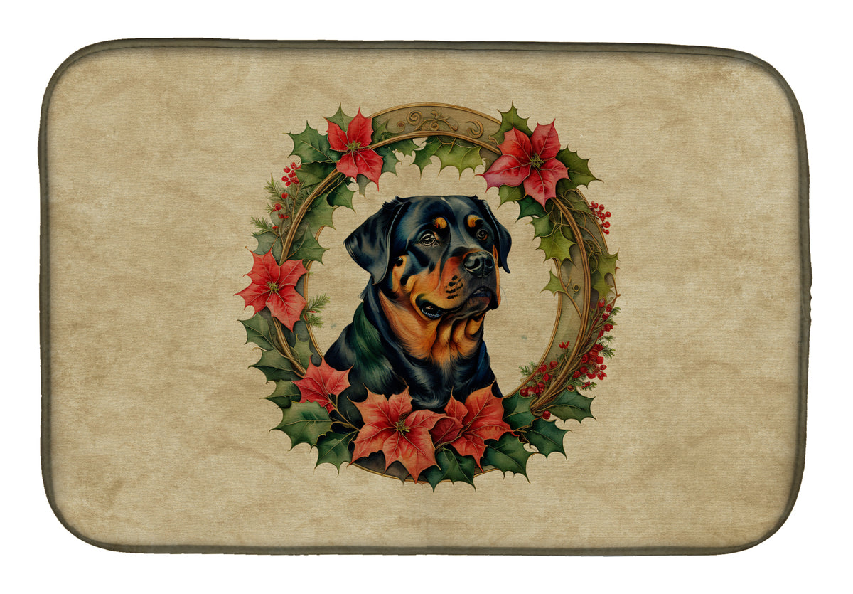 Buy this Rottweiler Christmas Flowers Dish Drying Mat