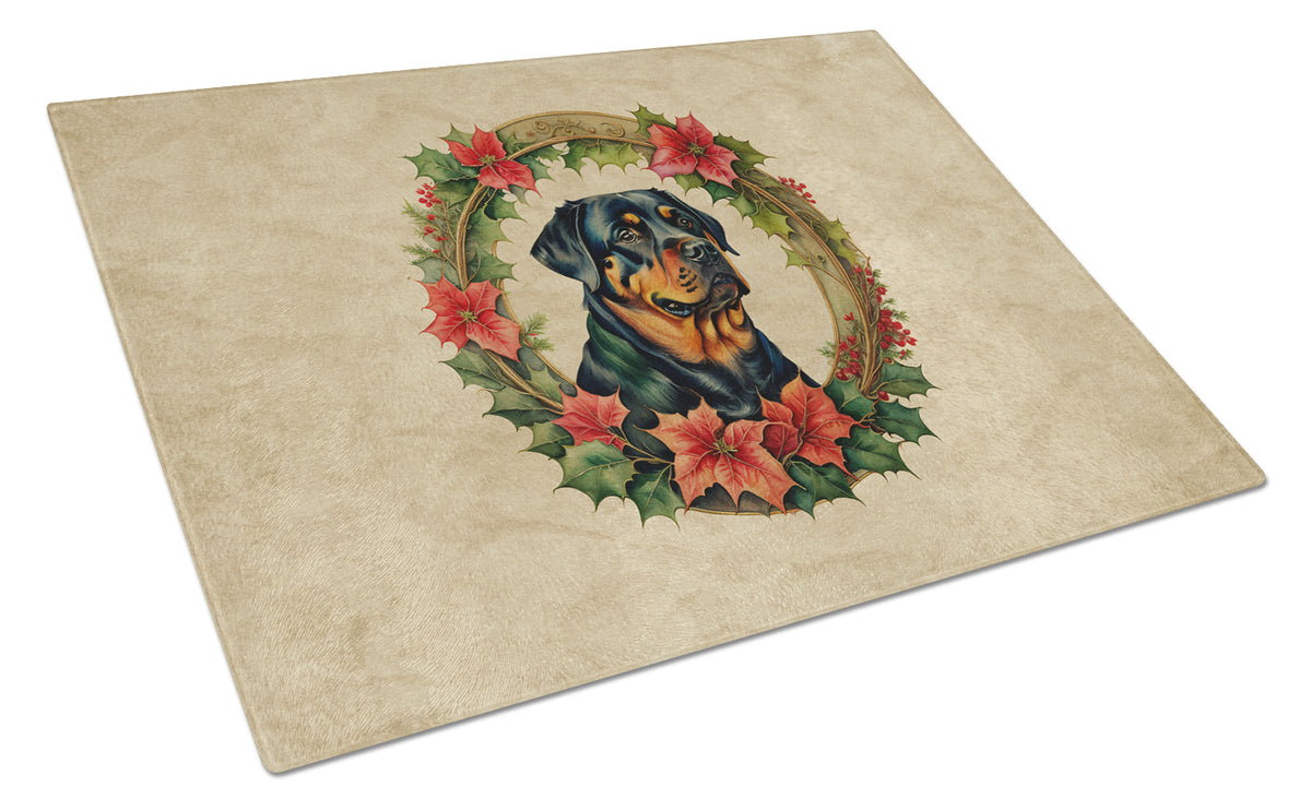 Buy this Rottweiler Christmas Flowers Glass Cutting Board