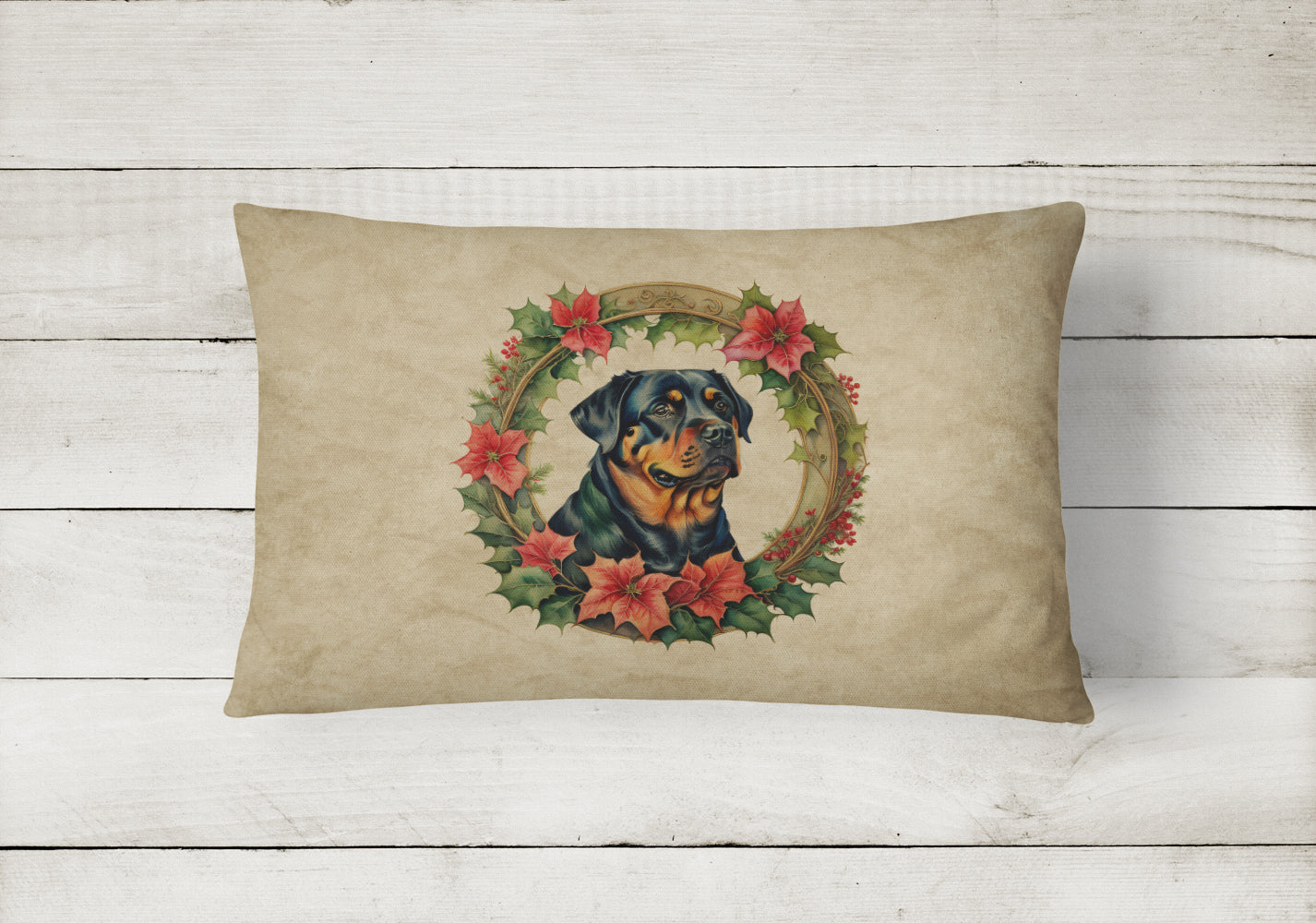 Rottweiler Christmas Flowers Throw Pillow