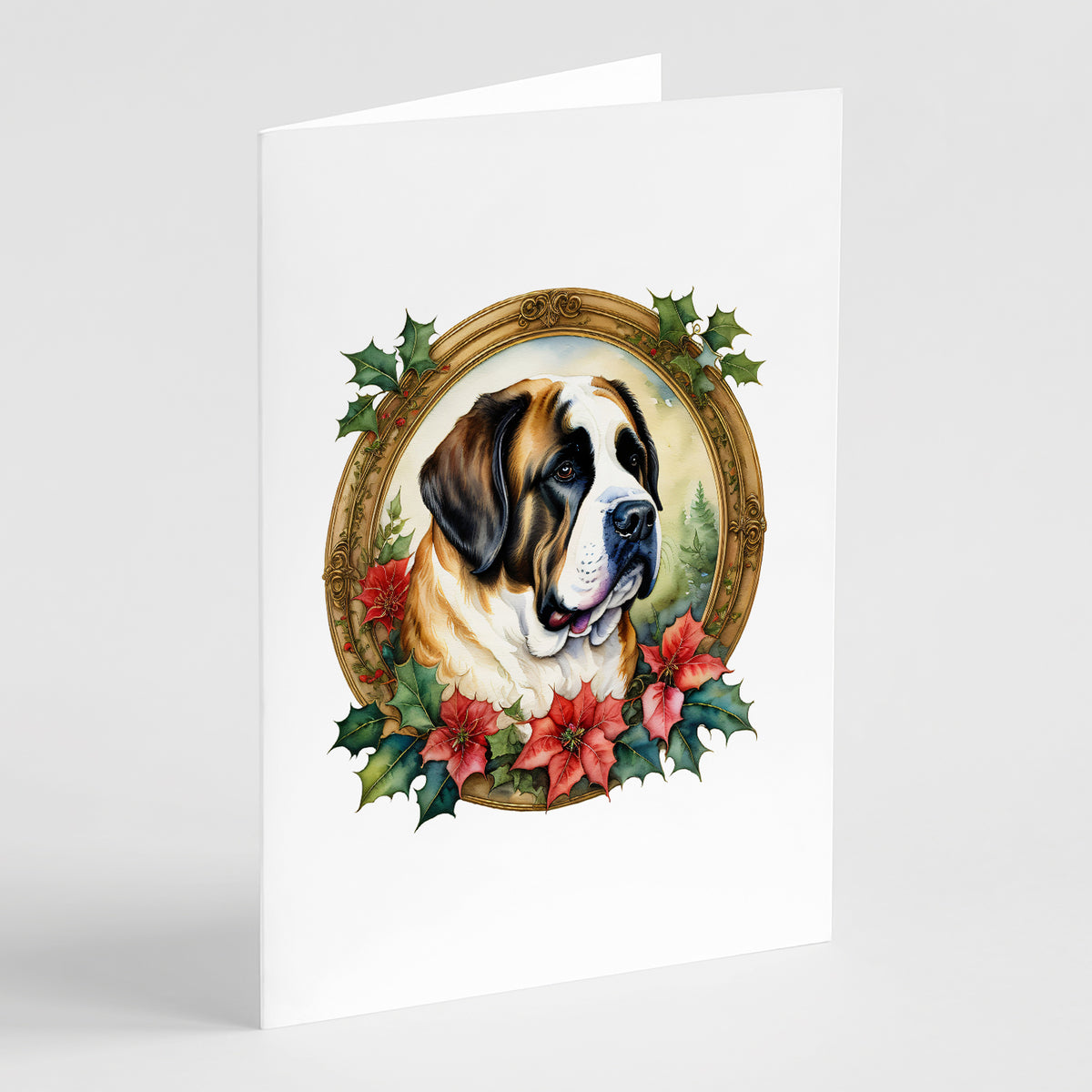 Buy this Saint Bernard Christmas Flowers Greeting Cards Pack of 8