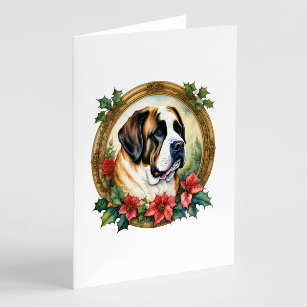 Buy this Saint Bernard Christmas Flowers Greeting Cards Pack of 8