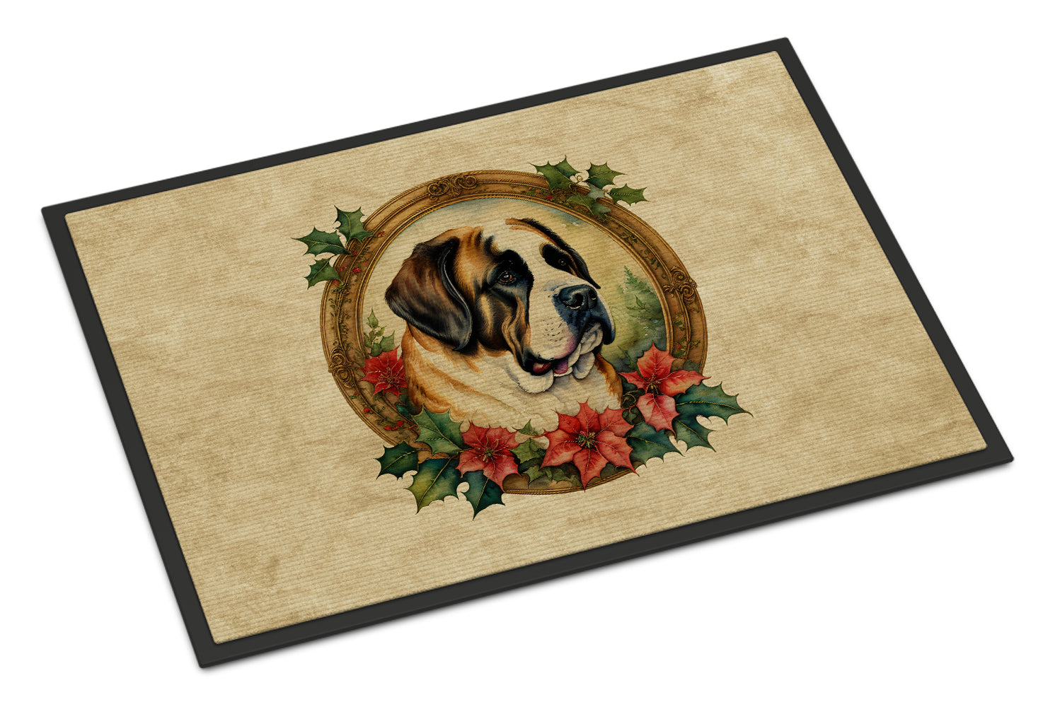 Buy this Saint Bernard Christmas Flowers Doormat