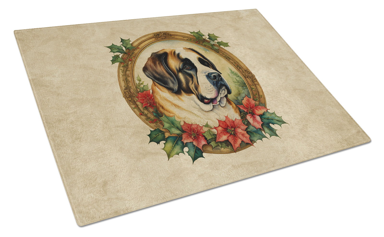 Caroline's Treasures Saint Bernard Christmas Flowers Glass Cutting Boards – Durable, Decorative Kitchen Art