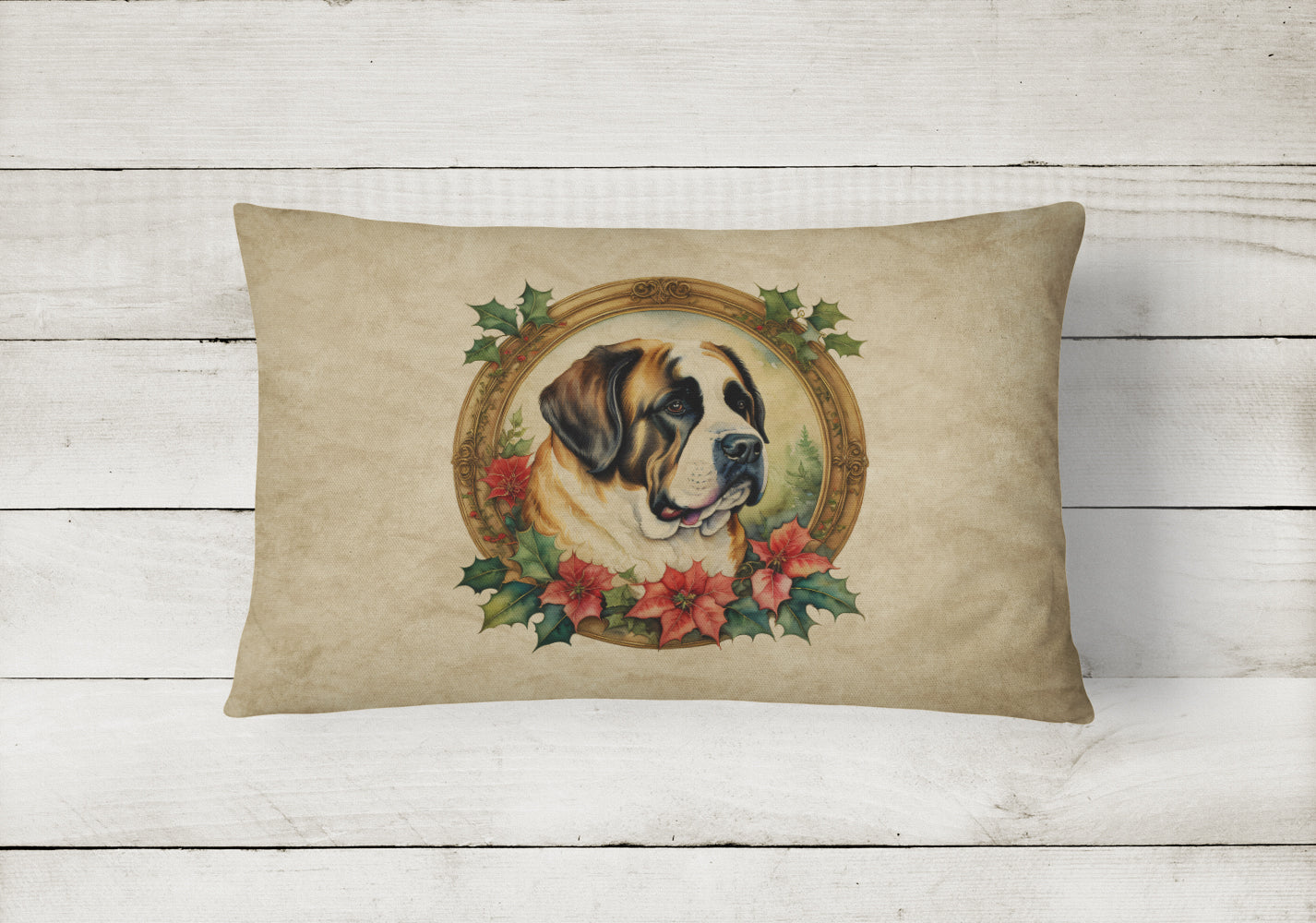 Caroline's Treasures Saint Bernard Christmas Flowers Throw Pillow