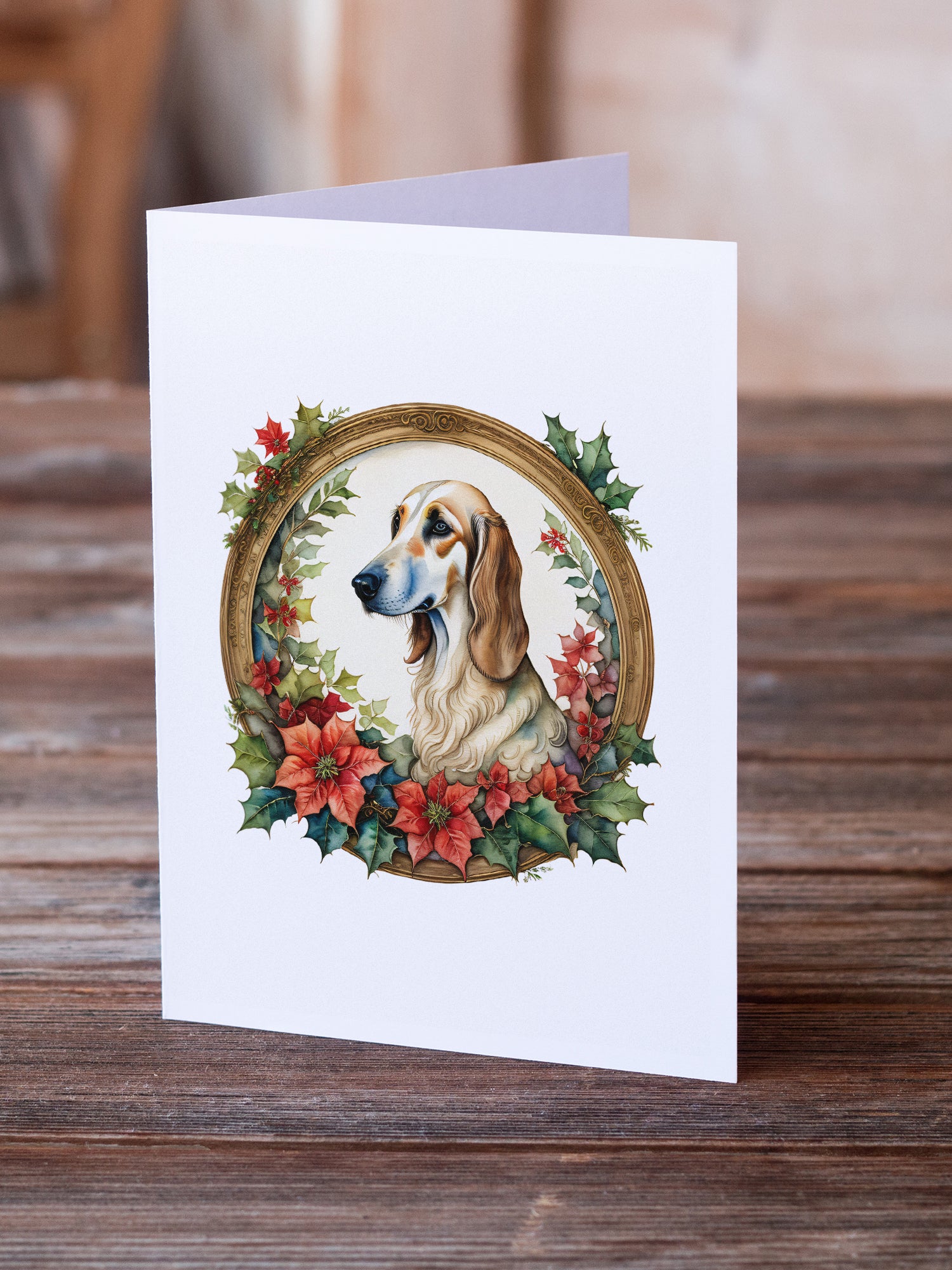 Buy this Saluki Christmas Flowers Greeting Cards Pack of 8
