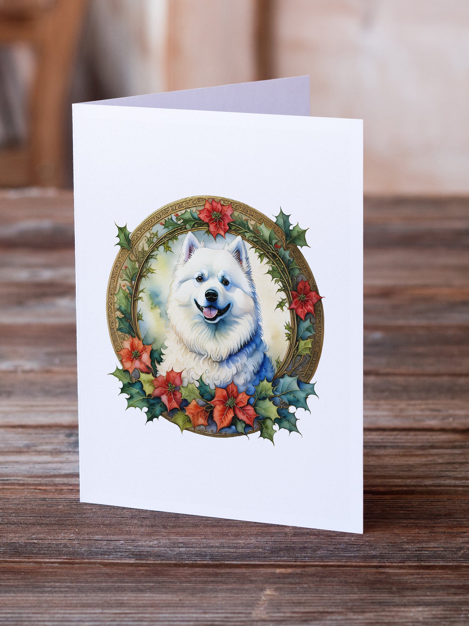 Samoyed Christmas Flowers Greeting Cards Pack of 8