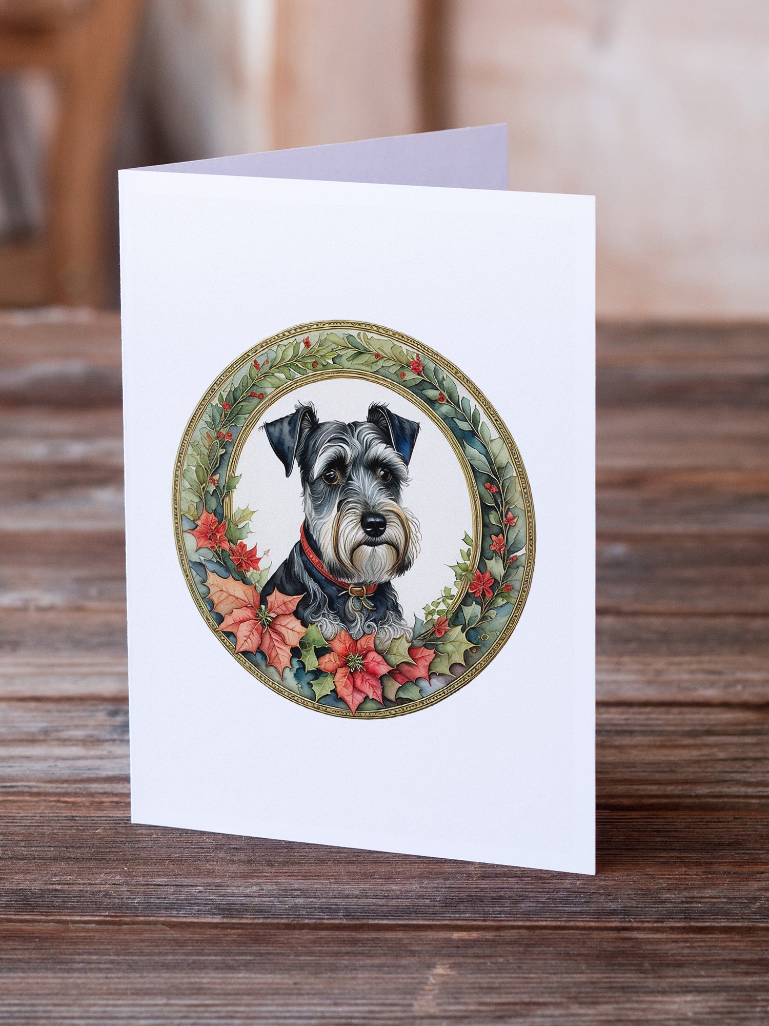 Buy this Schnauzer Christmas Flowers Greeting Cards Pack of 8