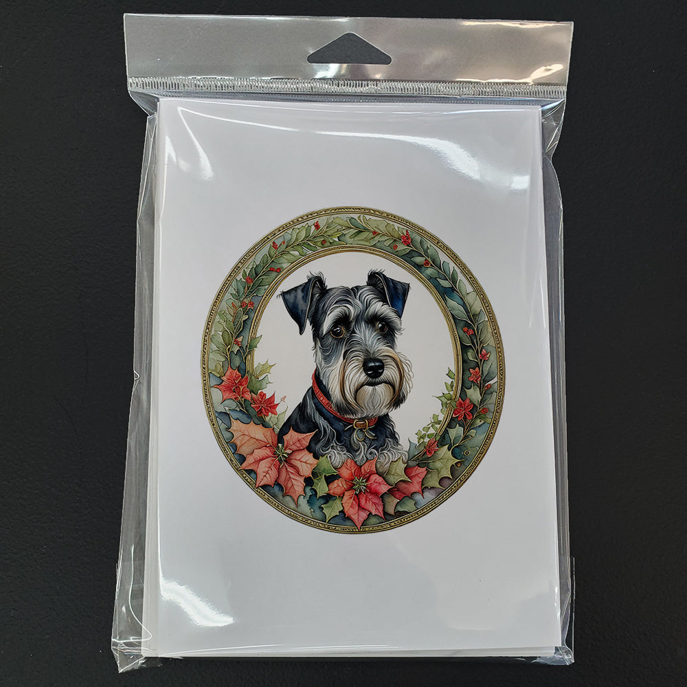 Schnauzer Christmas Flowers Greeting Cards Pack of 8
