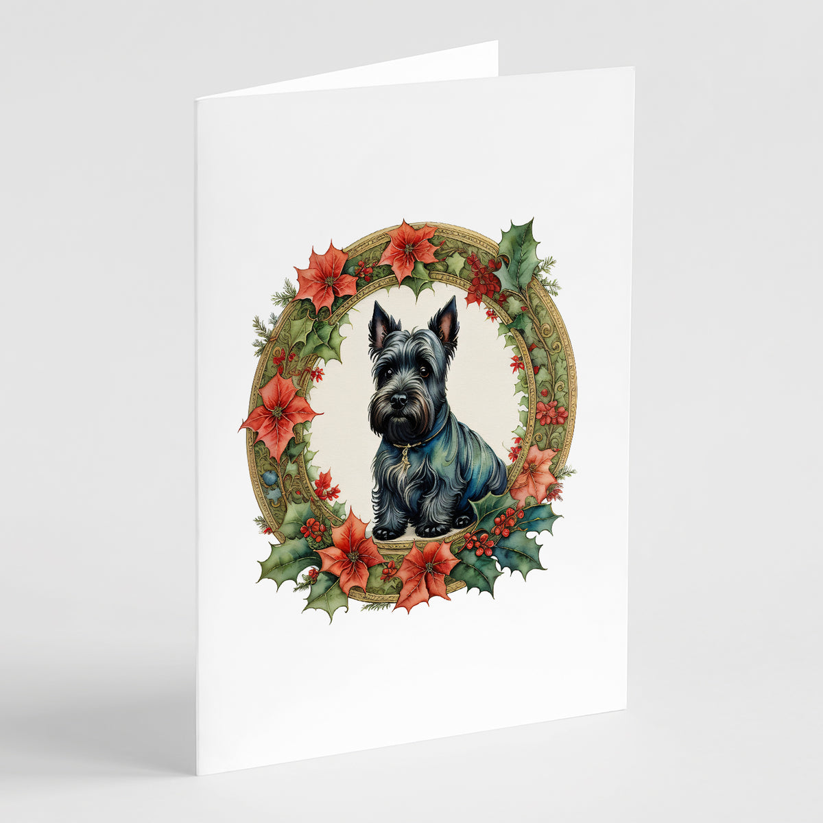 Buy this Scottish Terrier Christmas Flowers Greeting Cards Pack of 8