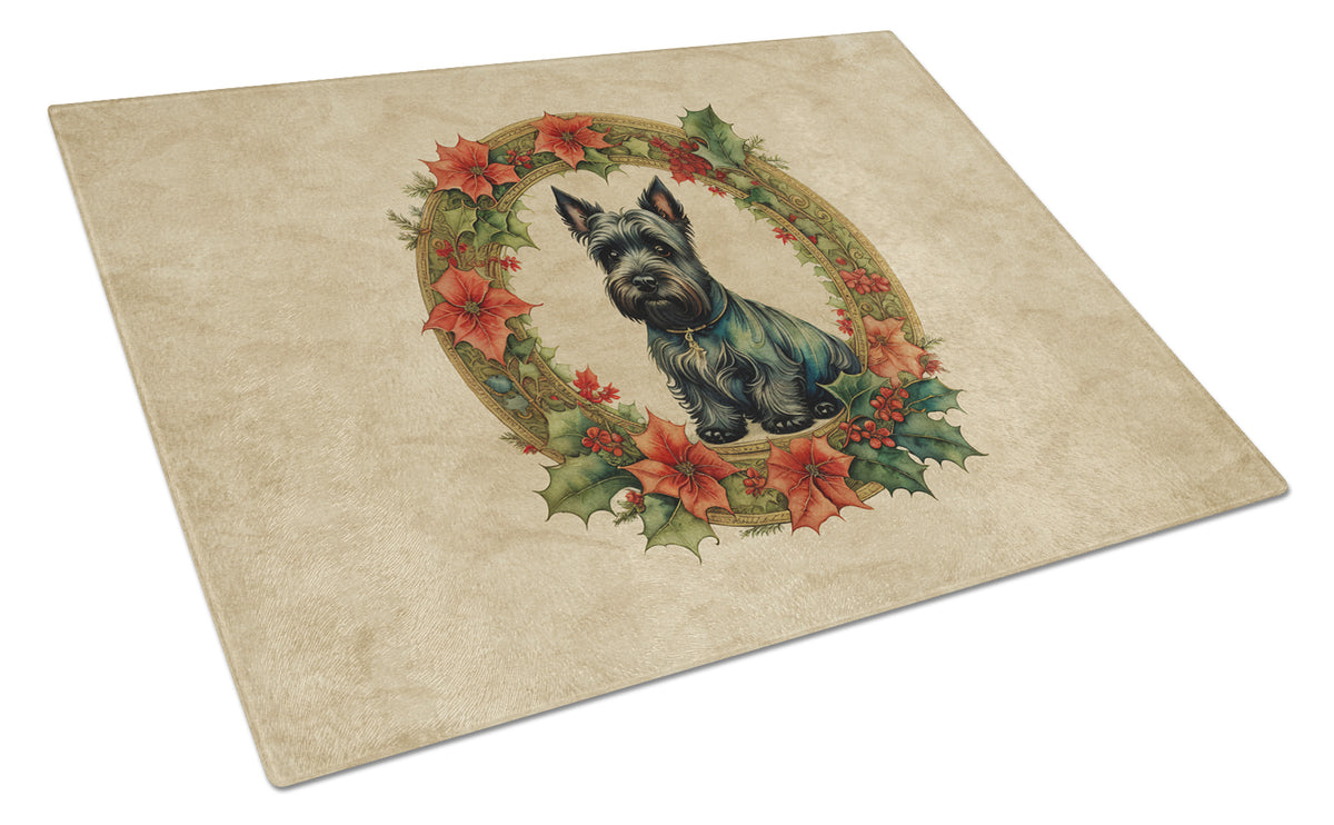Buy this Scottish Terrier Christmas Flowers Glass Cutting Board
