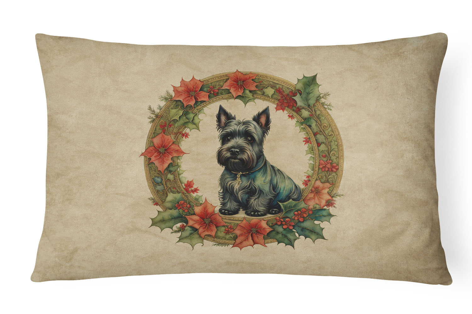 Buy this Scottish Terrier Christmas Flowers Throw Pillow