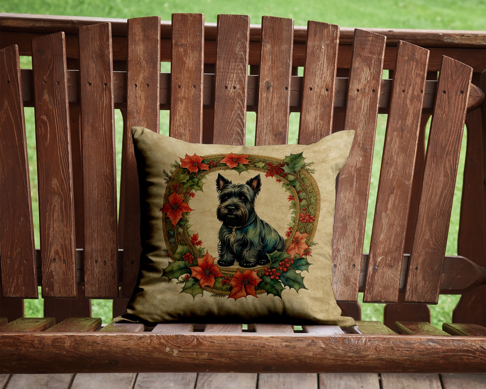 Scottish Terrier Christmas Flowers Throw Pillow