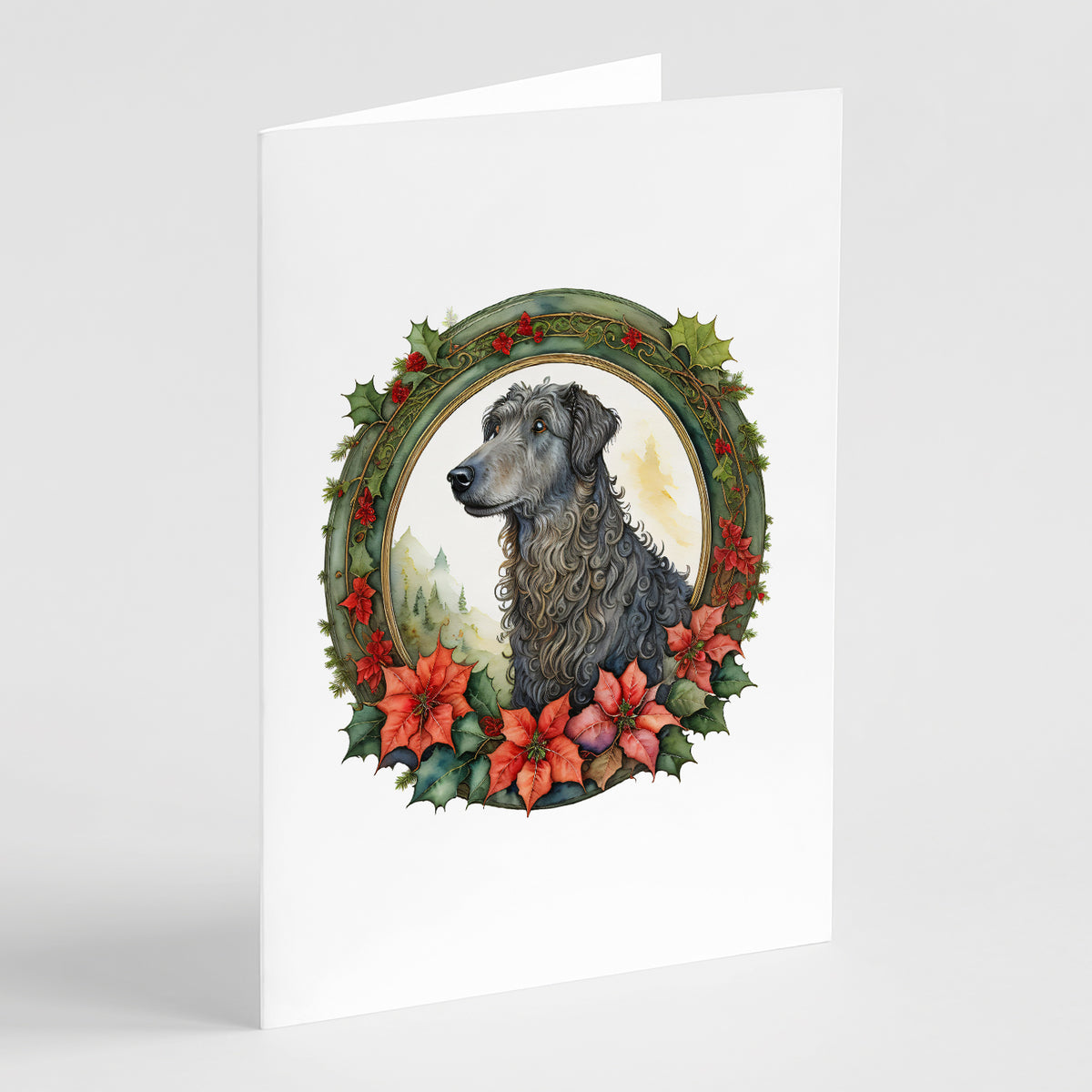 Buy this Scottish Deerhound Christmas Flowers Greeting Cards Pack of 8
