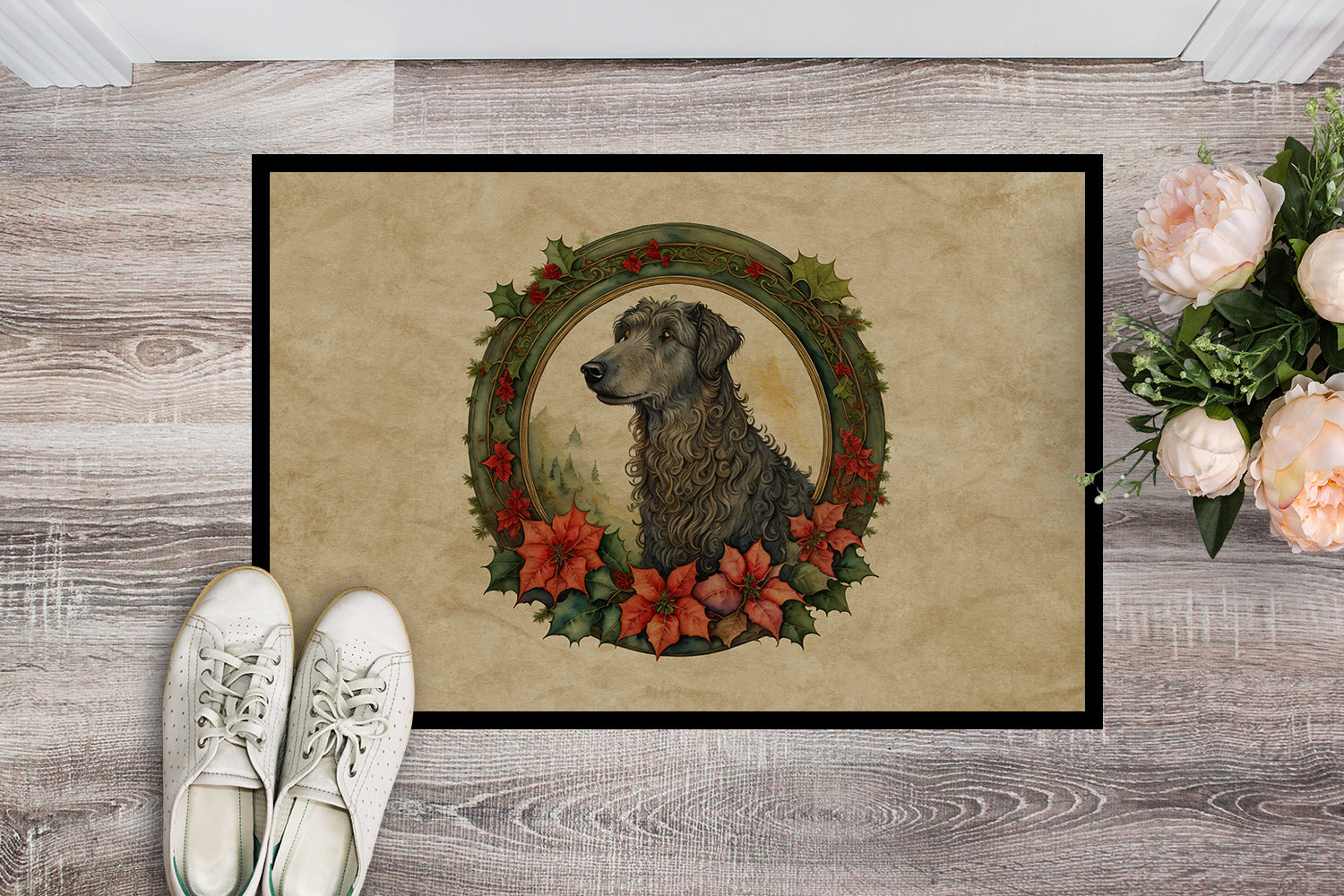 Buy this Scottish Deerhound Christmas Flowers Doormat
