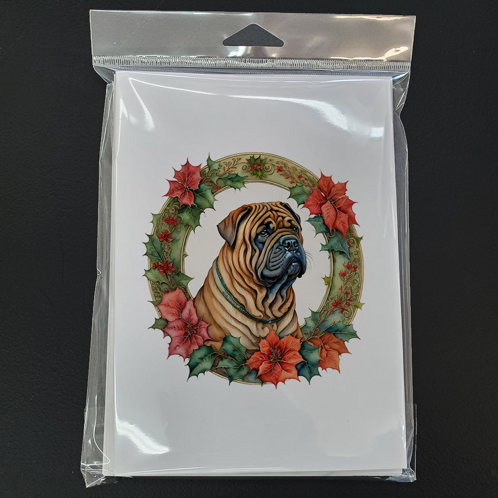 Shar Pei Christmas Flowers Greeting Cards Pack of 8