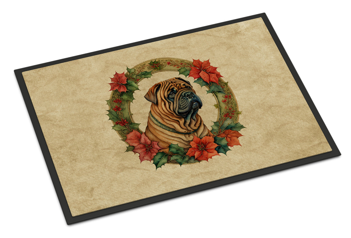 Buy this Shar Pei Christmas Flowers Doormat