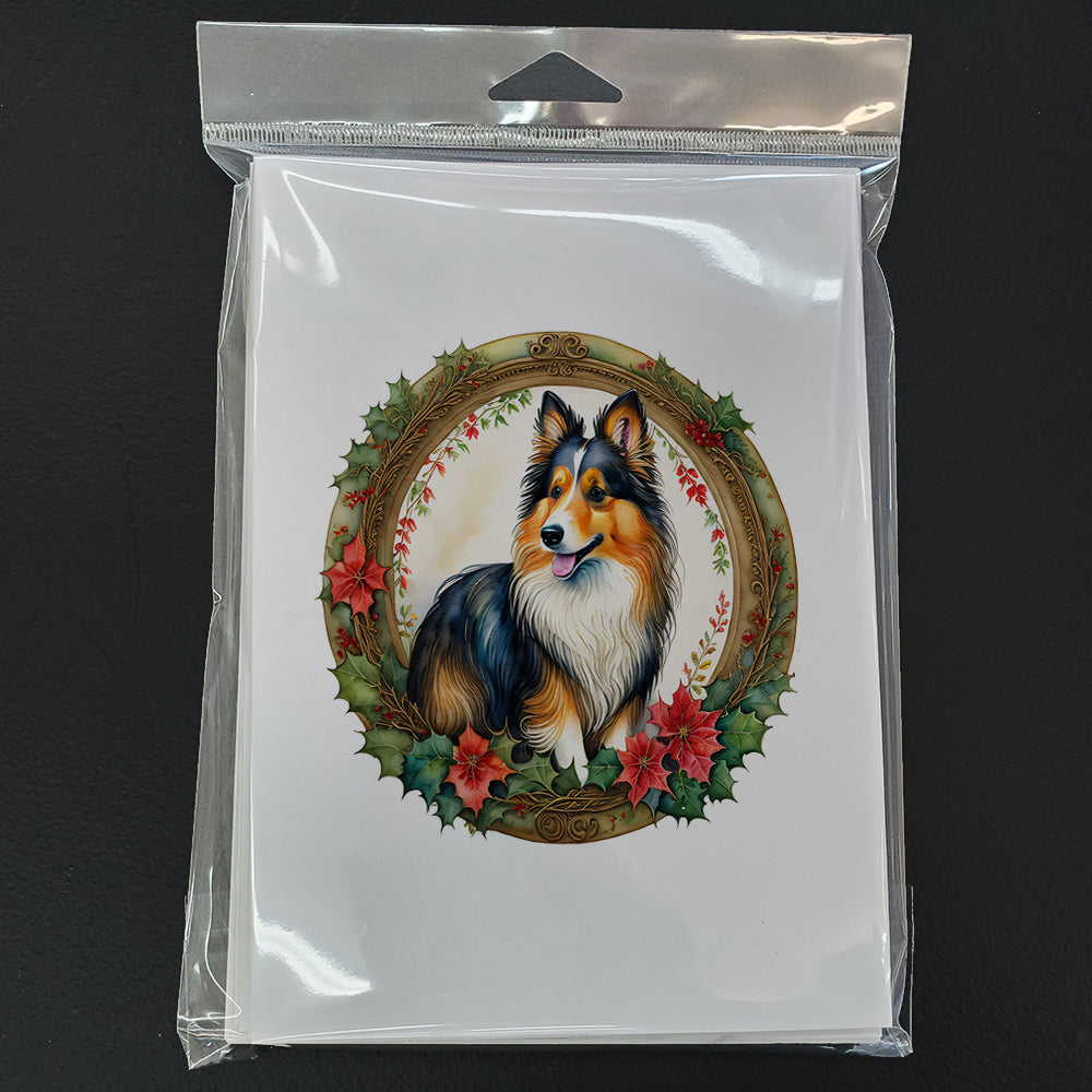 Sheltie Christmas Flowers Greeting Cards Pack of 8