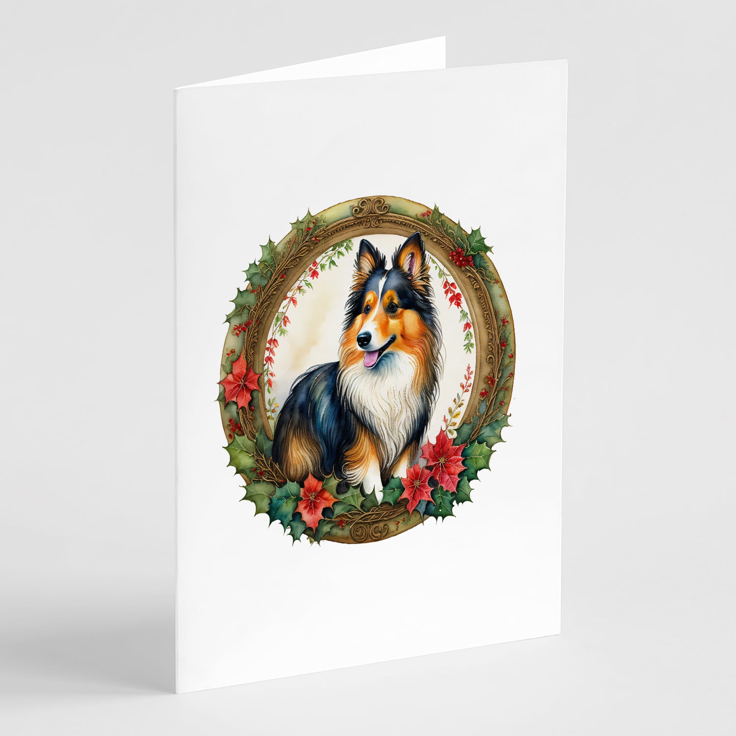 Buy this Sheltie Christmas Flowers Greeting Cards Pack of 8