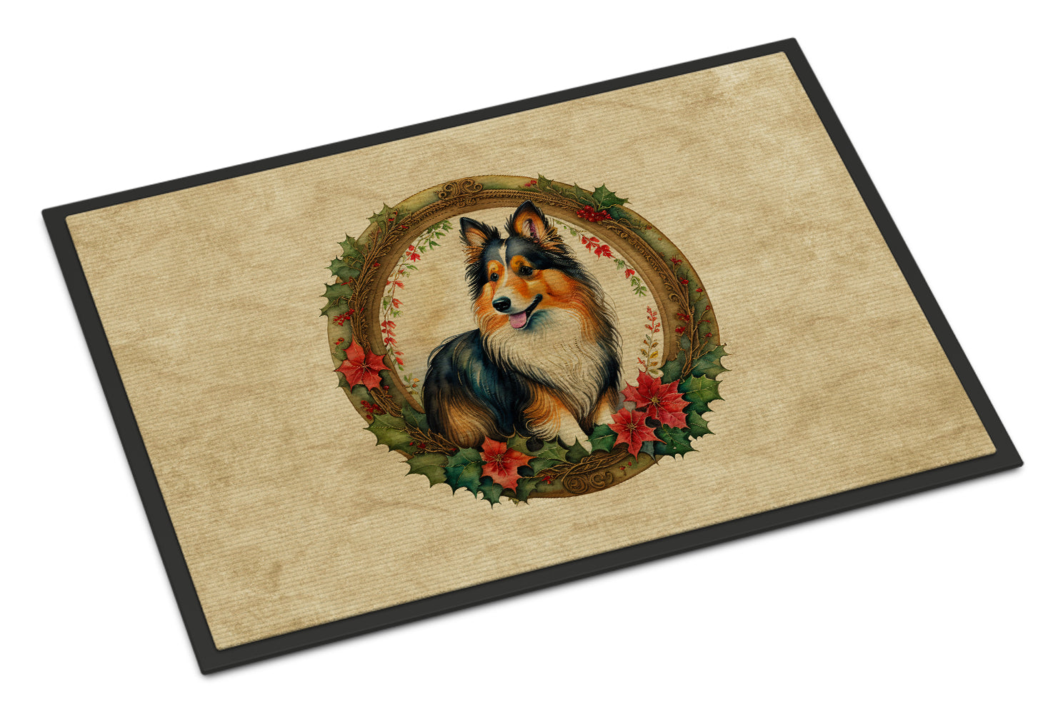 Buy this Sheltie Christmas Flowers Doormat