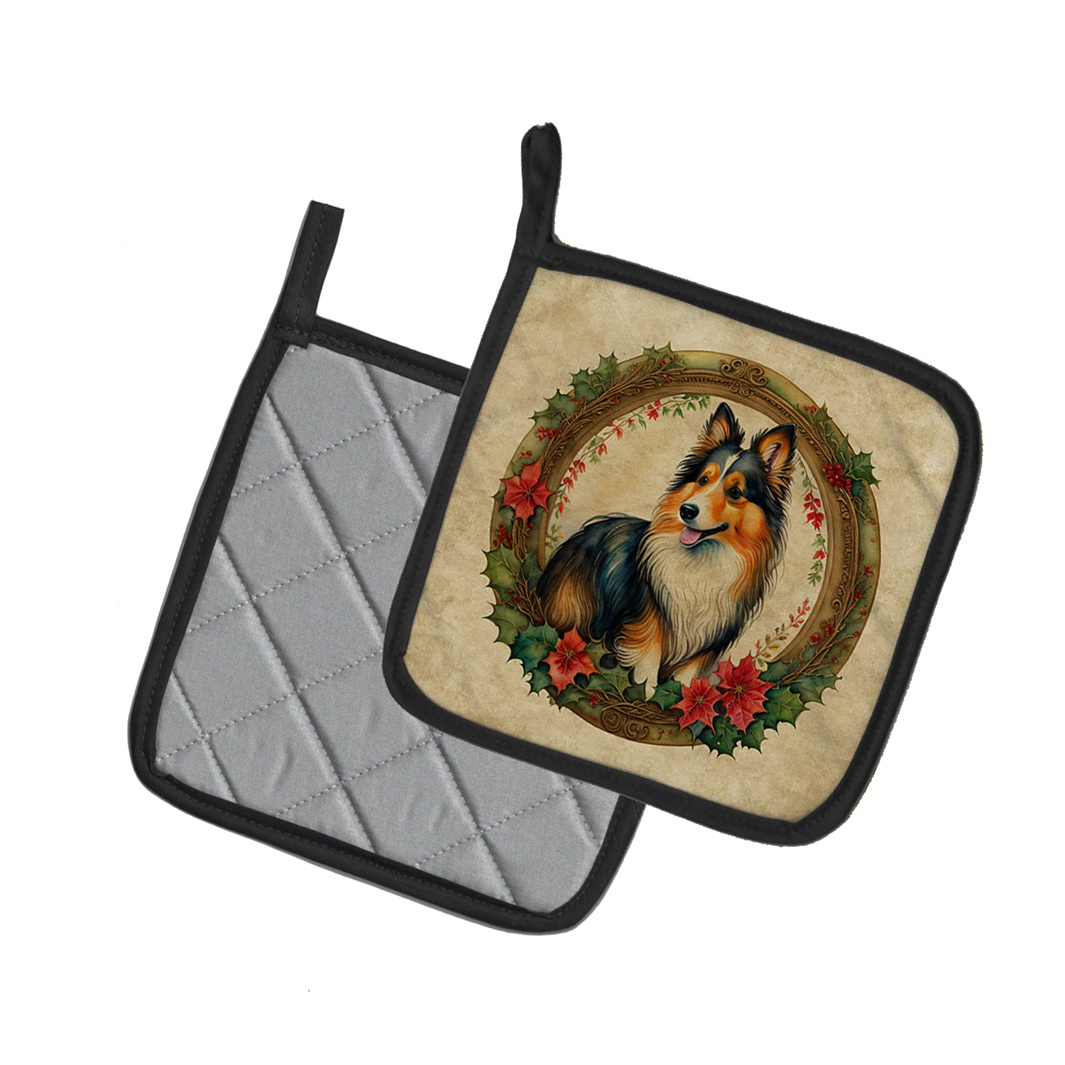 Buy this Sheltie Christmas Flowers Pair of Pot Holders