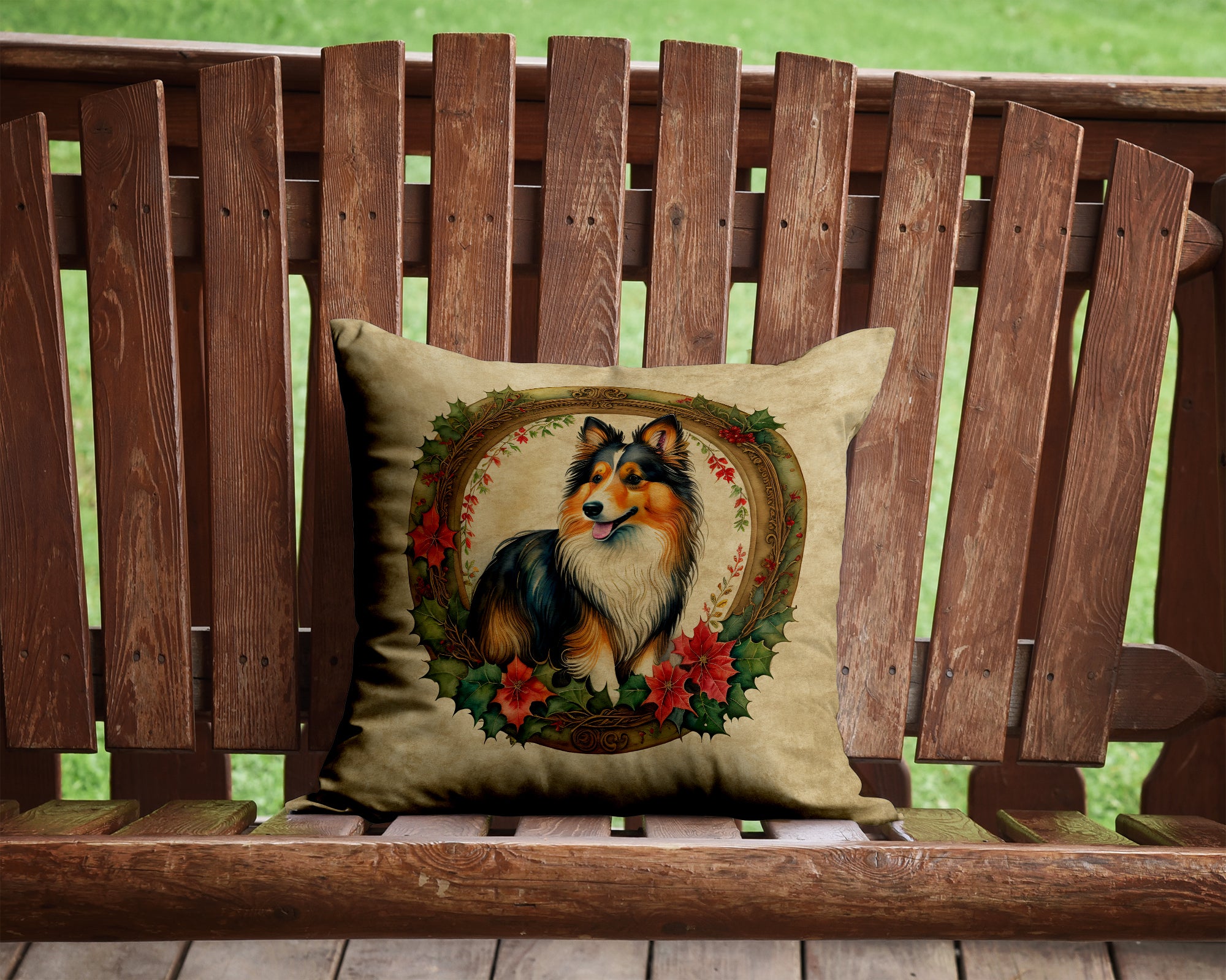 Buy this Sheltie Christmas Flowers Throw Pillow