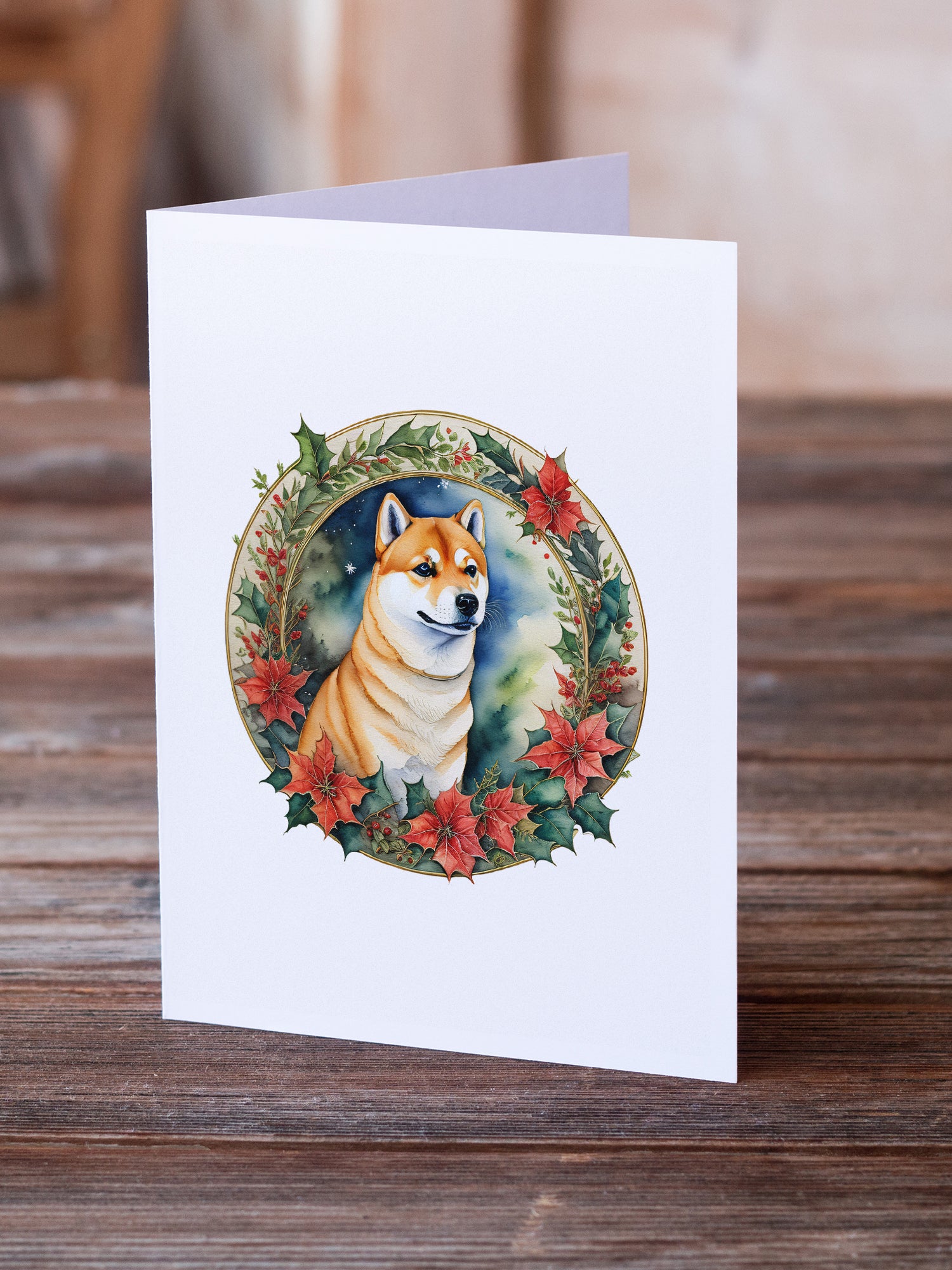 Buy this Shiba Inu Christmas Flowers Greeting Cards Pack of 8