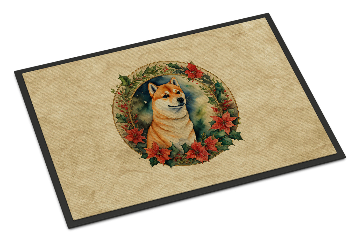 Buy this Shiba Inu Christmas Flowers Doormat