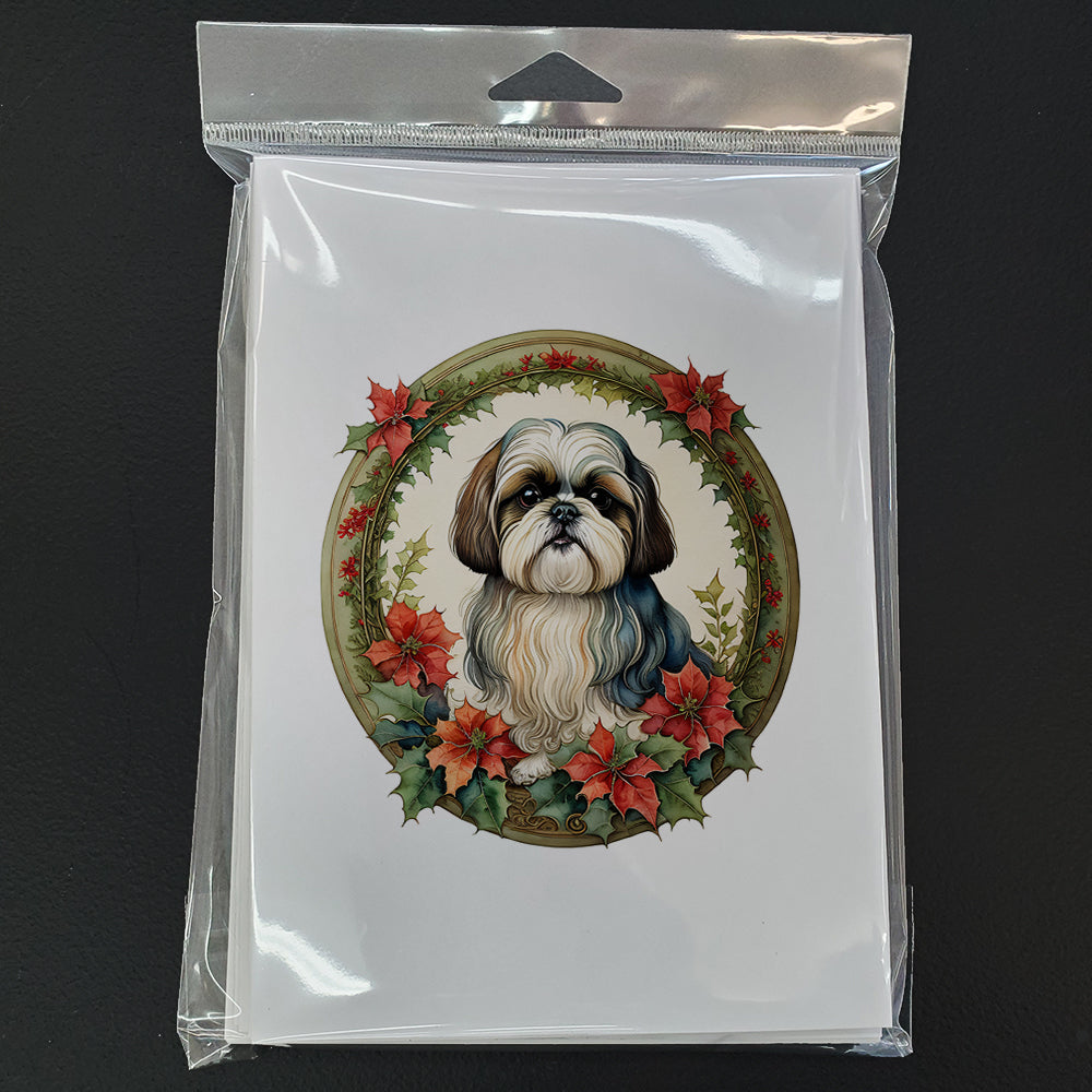 Shih Tzu Christmas Flowers Greeting Cards Pack of 8