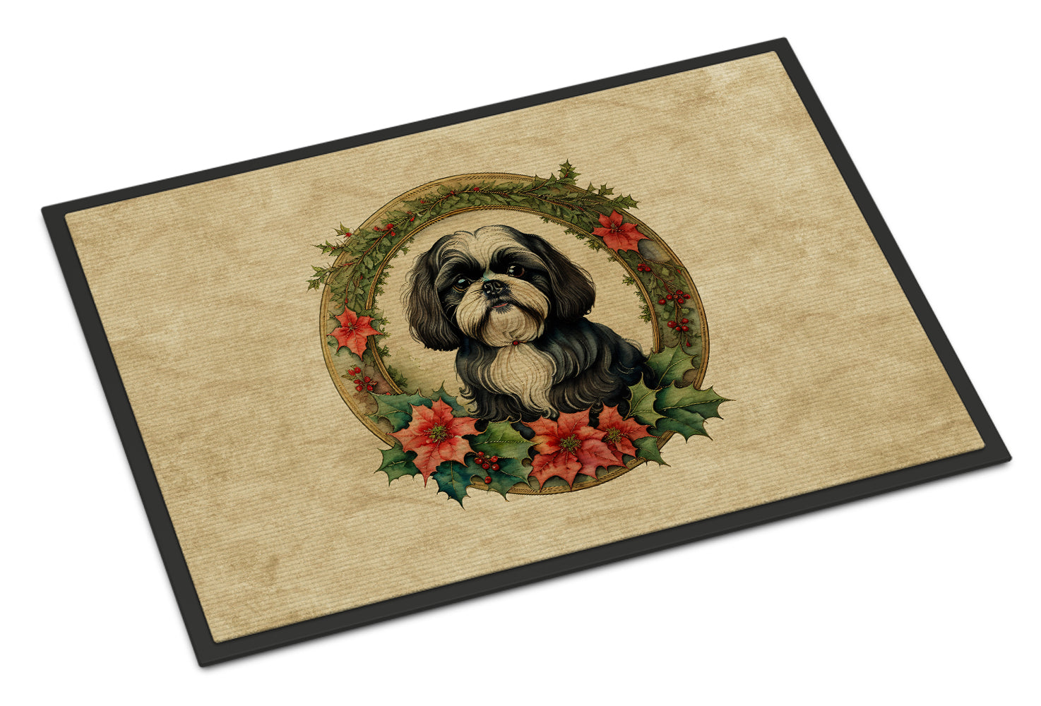 Buy this Shih Tzu Christmas Flowers Doormat